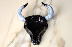 Bull Head in Enamelled Terracotta Signed by Paul Artus