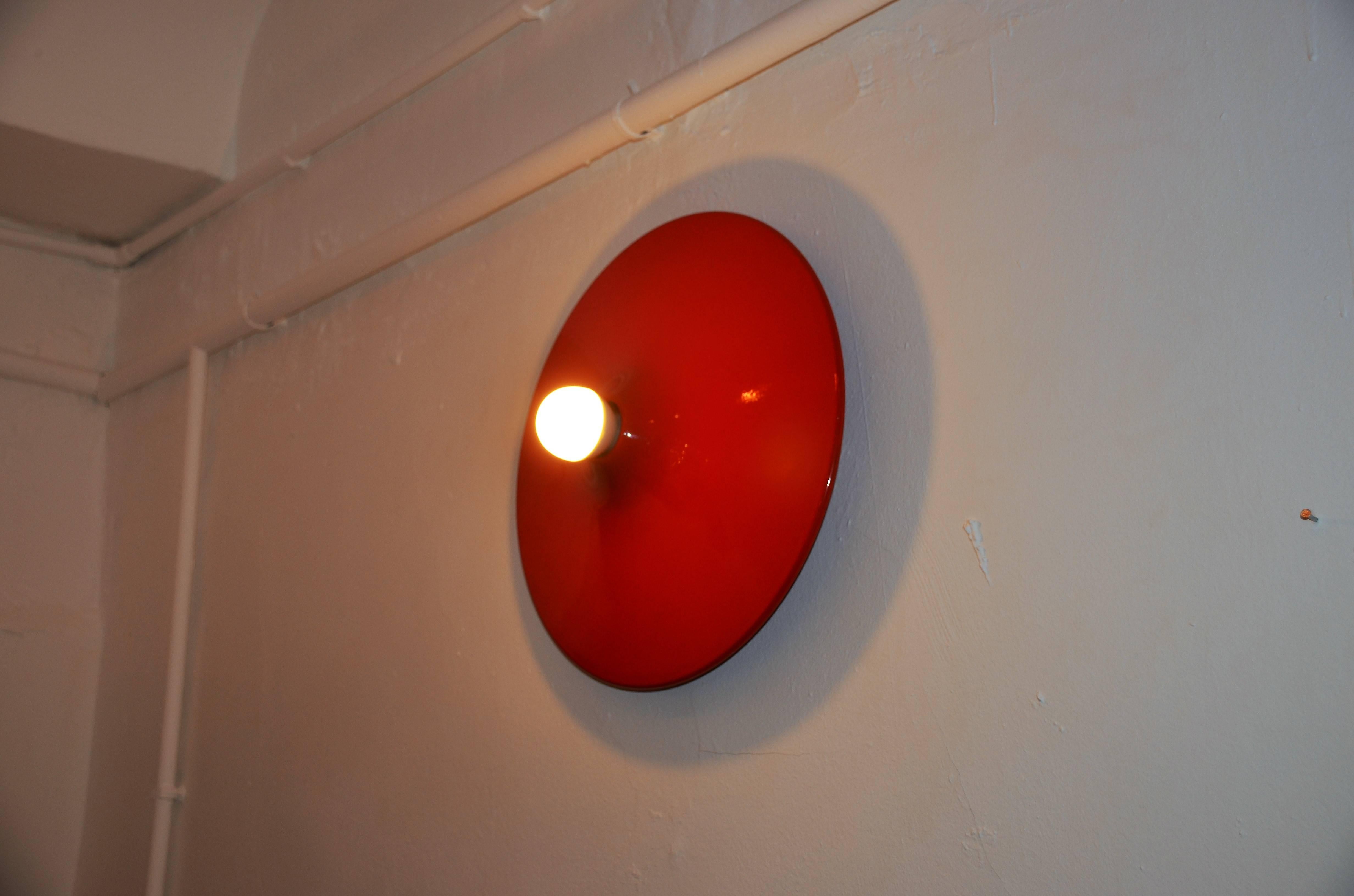 Set of Two Red Ceiling Lights ‘or Sconces’ by Stilnovo, Italy, 1970 In Excellent Condition For Sale In Grenoble, FR
