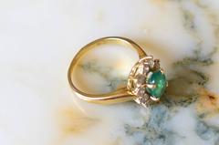 Vintage 18-Karat Yellow Gold Ring Emerald and Diamonds