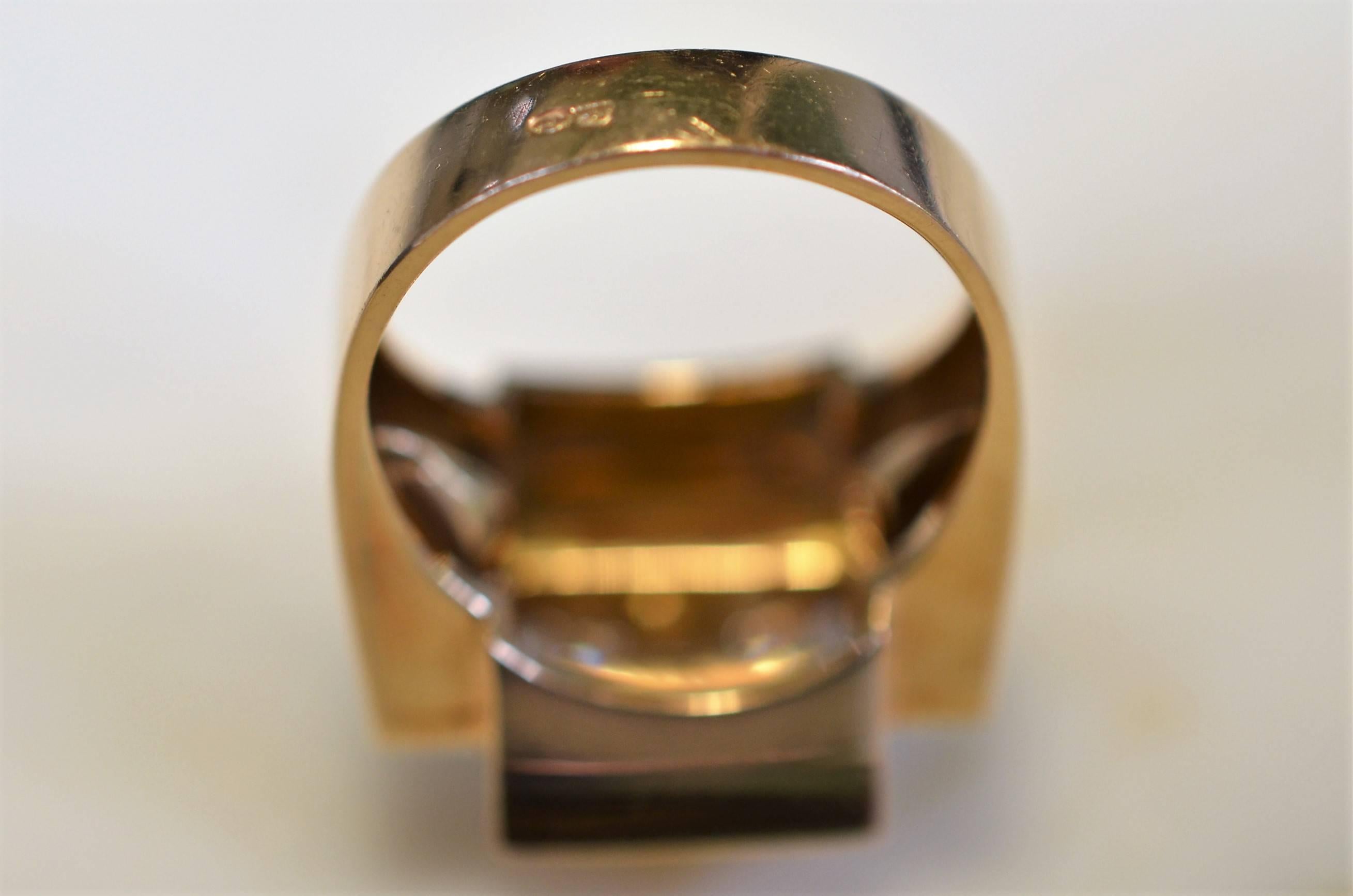 Tank Ring Yellow Gold 18-Karat Platinum Diamonds, Art Deco, 1940 For Sale 2