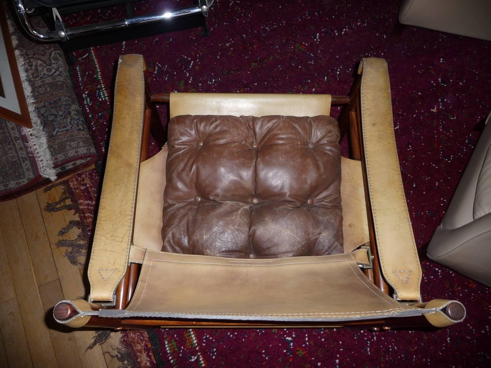 Arne Norell Sirocco Safari Lounge Chair, Rio Rosewood and Leather, 1960s, Danish For Sale 1