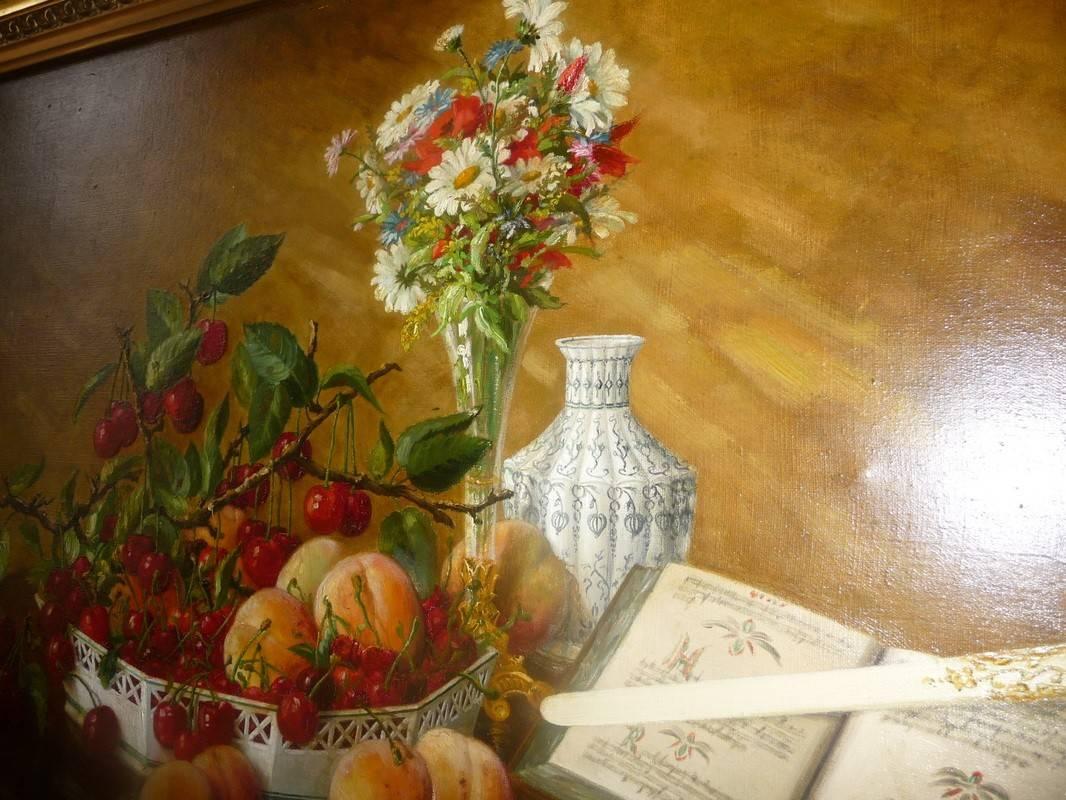 French Oil on Canvas Still Life Signed Brun, 19th Century For Sale 2