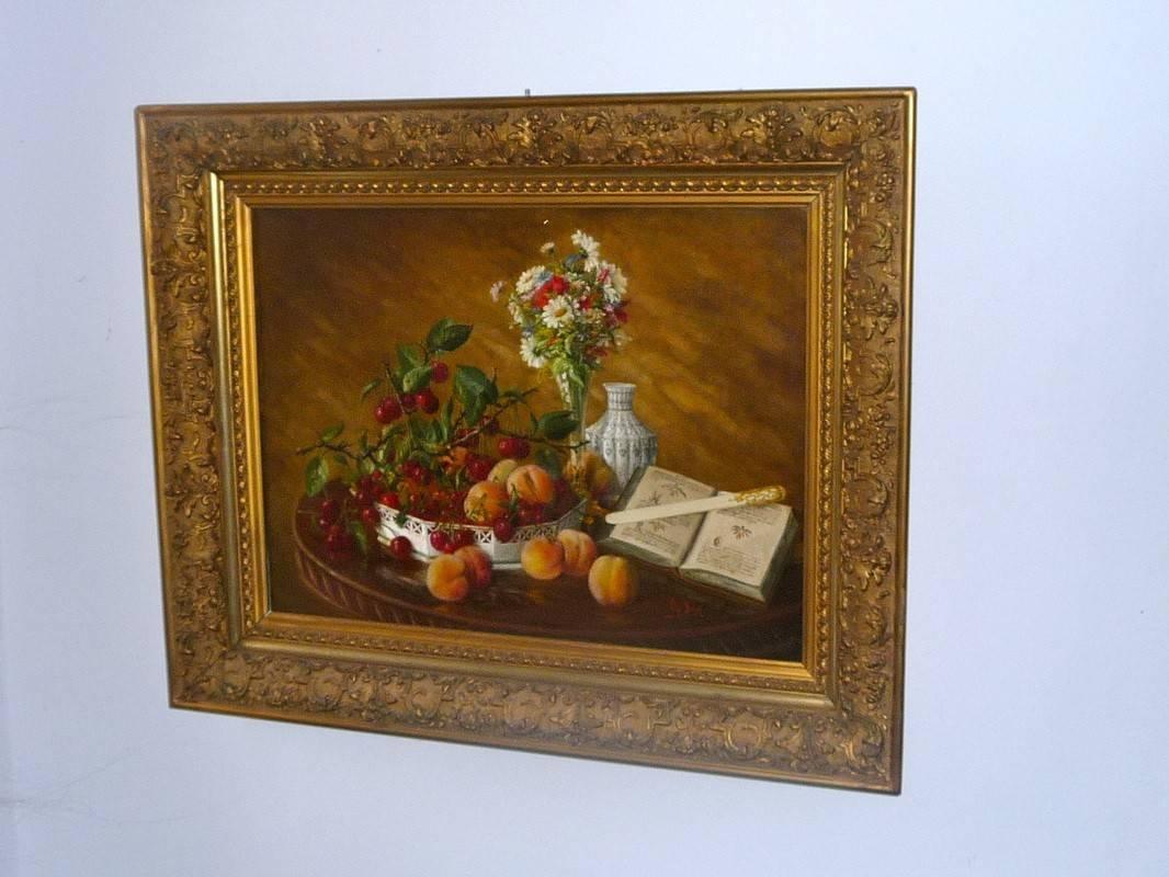 French Oil on Canvas Still Life Signed Brun, 19th Century For Sale 4