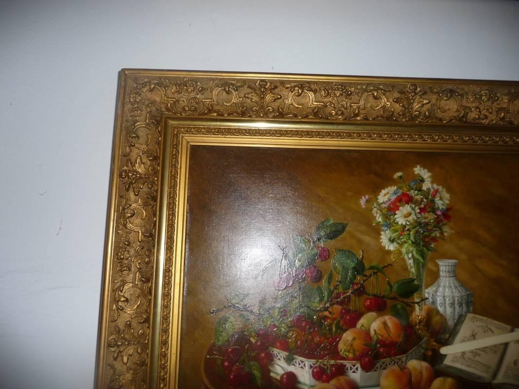 French Oil on Canvas Still Life Signed Brun, 19th Century For Sale 6