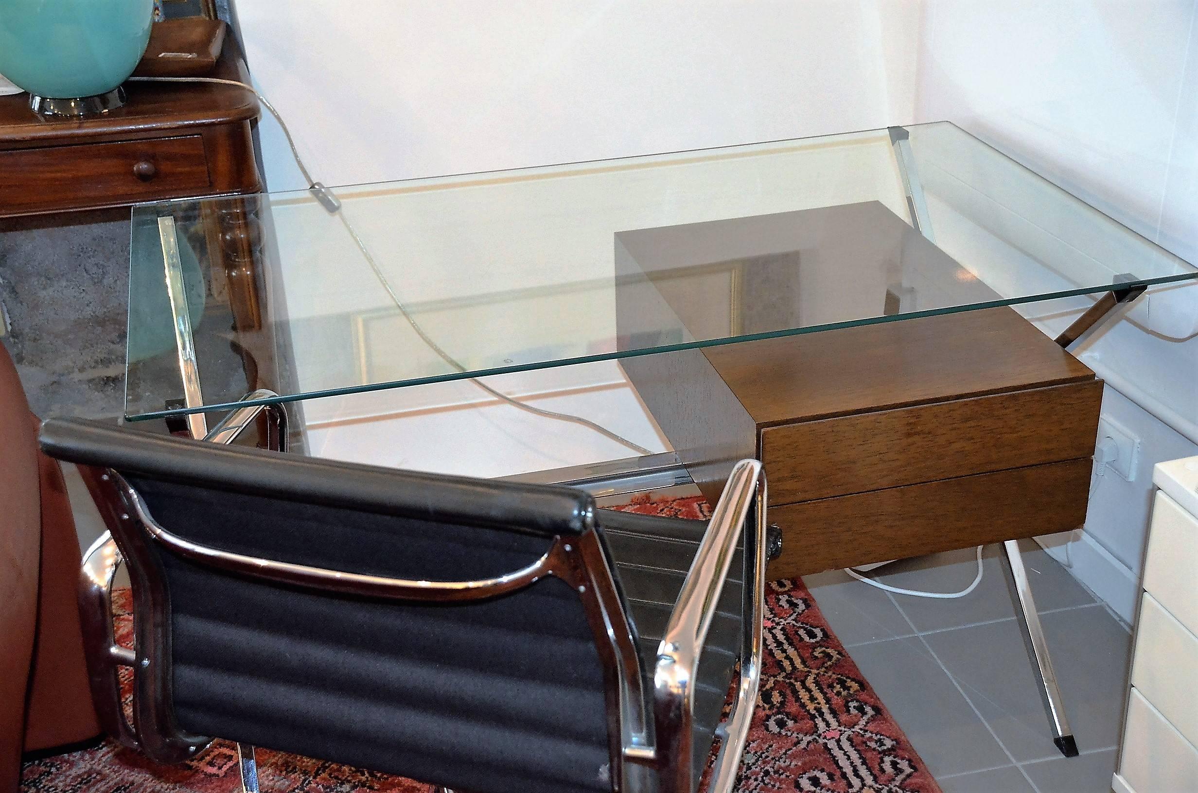 Desk in Teak, Glass and Chrome Steel by Franco Albini for Knoll, 1970 5