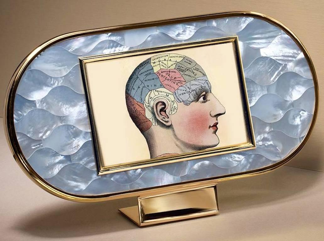 Contemporary Art Deco Photo Frame in  Silver and Mother of Pearl Mosaic , Wisdom  For Sale
