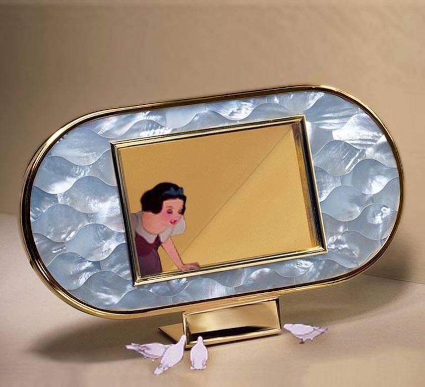 Art Deco Photo Frame in  Silver and Mother of Pearl Mosaic , Wisdom  For Sale 1