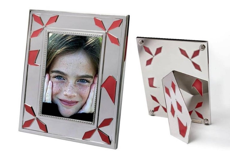 Italian Photo Frame Art deco Silver with Pink Enamels, Enthusiasm For Sale 3