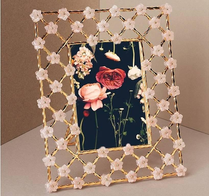Vintage Gilt Silver Floral Picture Frame with Pink Quartz Flowers, Gratitude  1