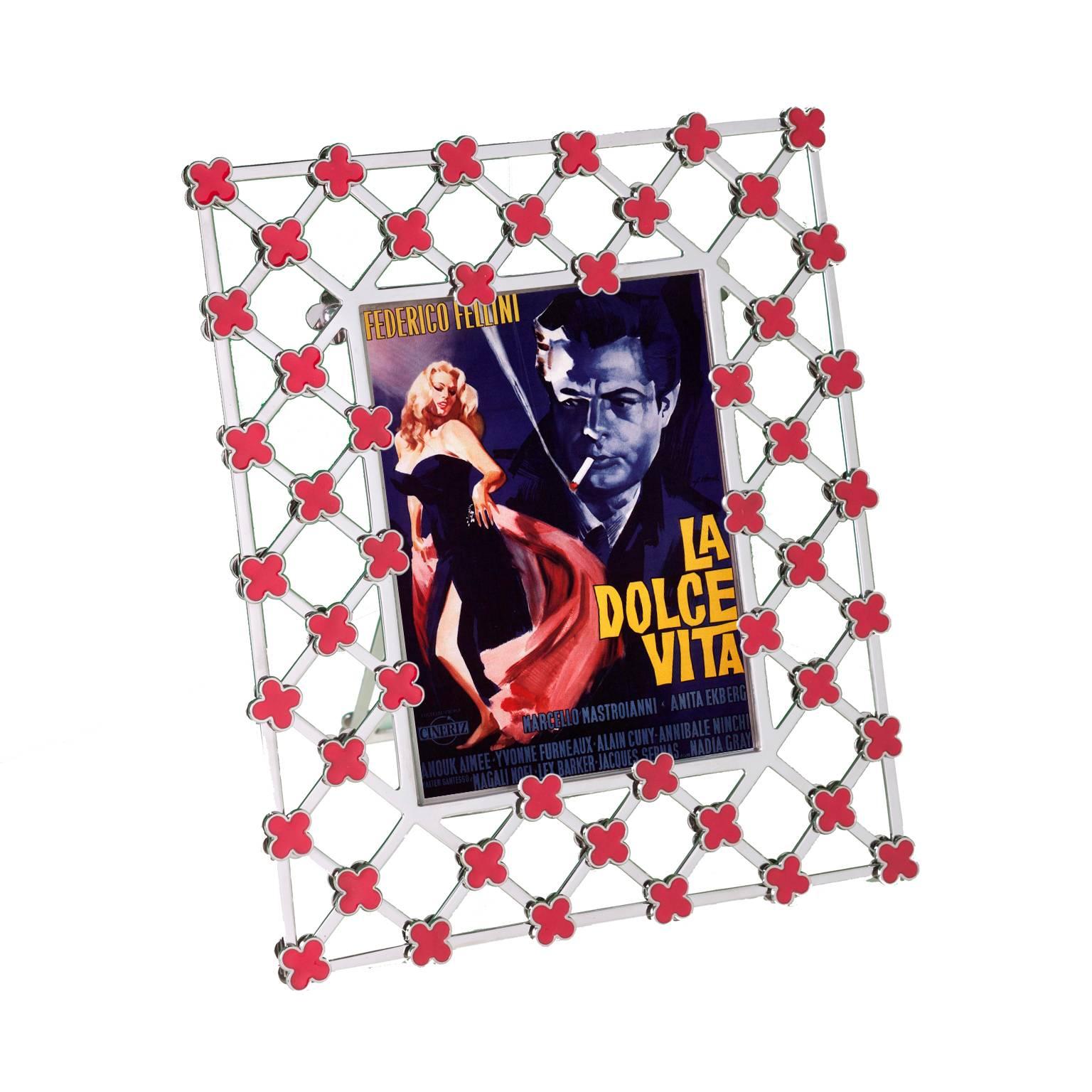 Cadre photo italien à fleurs rouges en émail La Dolce Vita   en vente 3