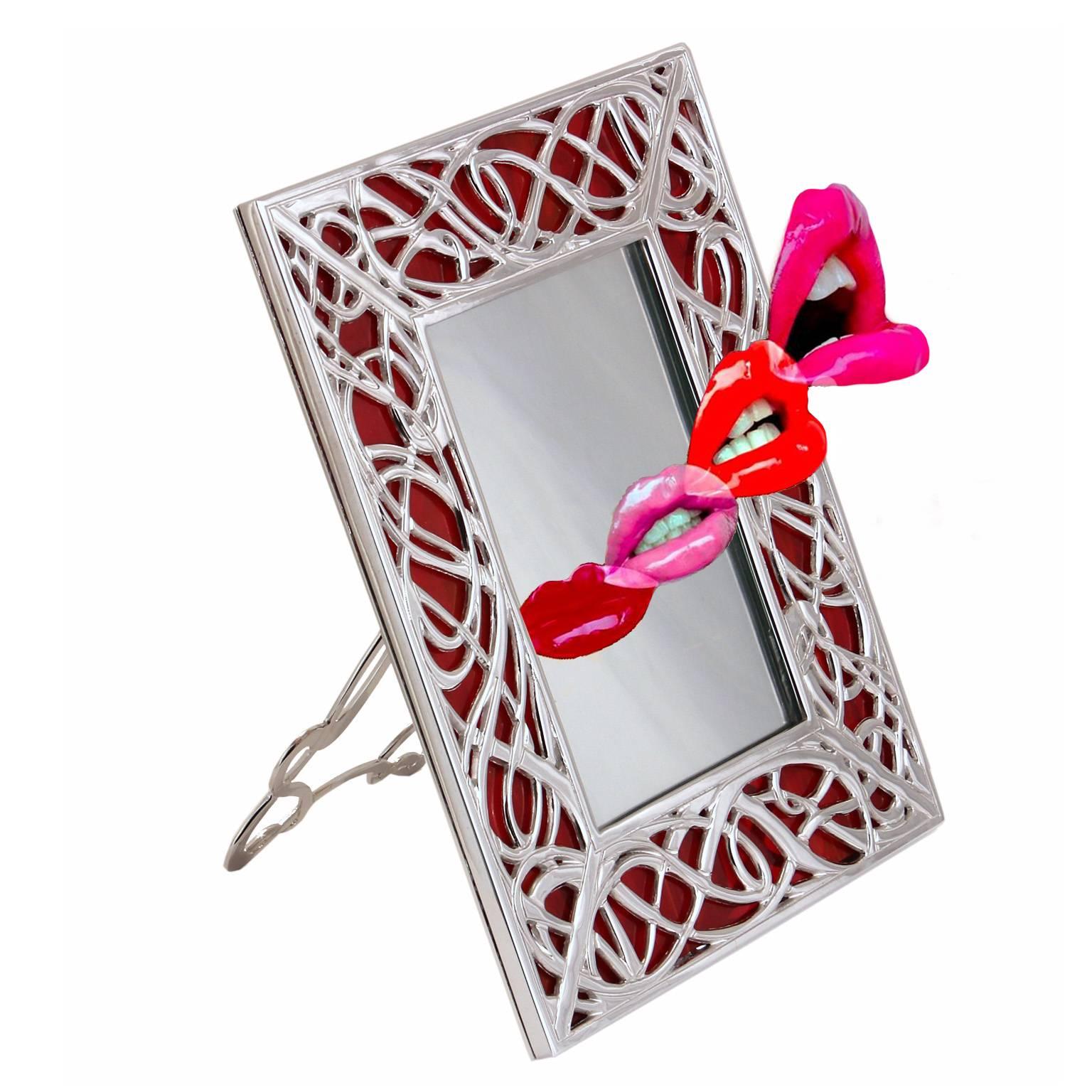 Italienischer Jugendstil-Fotorahmen aus Silber, Messing und Messing  Venezianisches Glas (Muranoglas) im Angebot