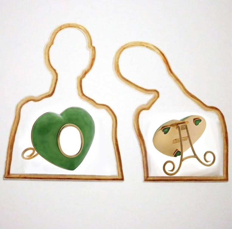  Italian Photo Frame Gold with  Enamel ,  Laura G Heart Green  For Sale 3