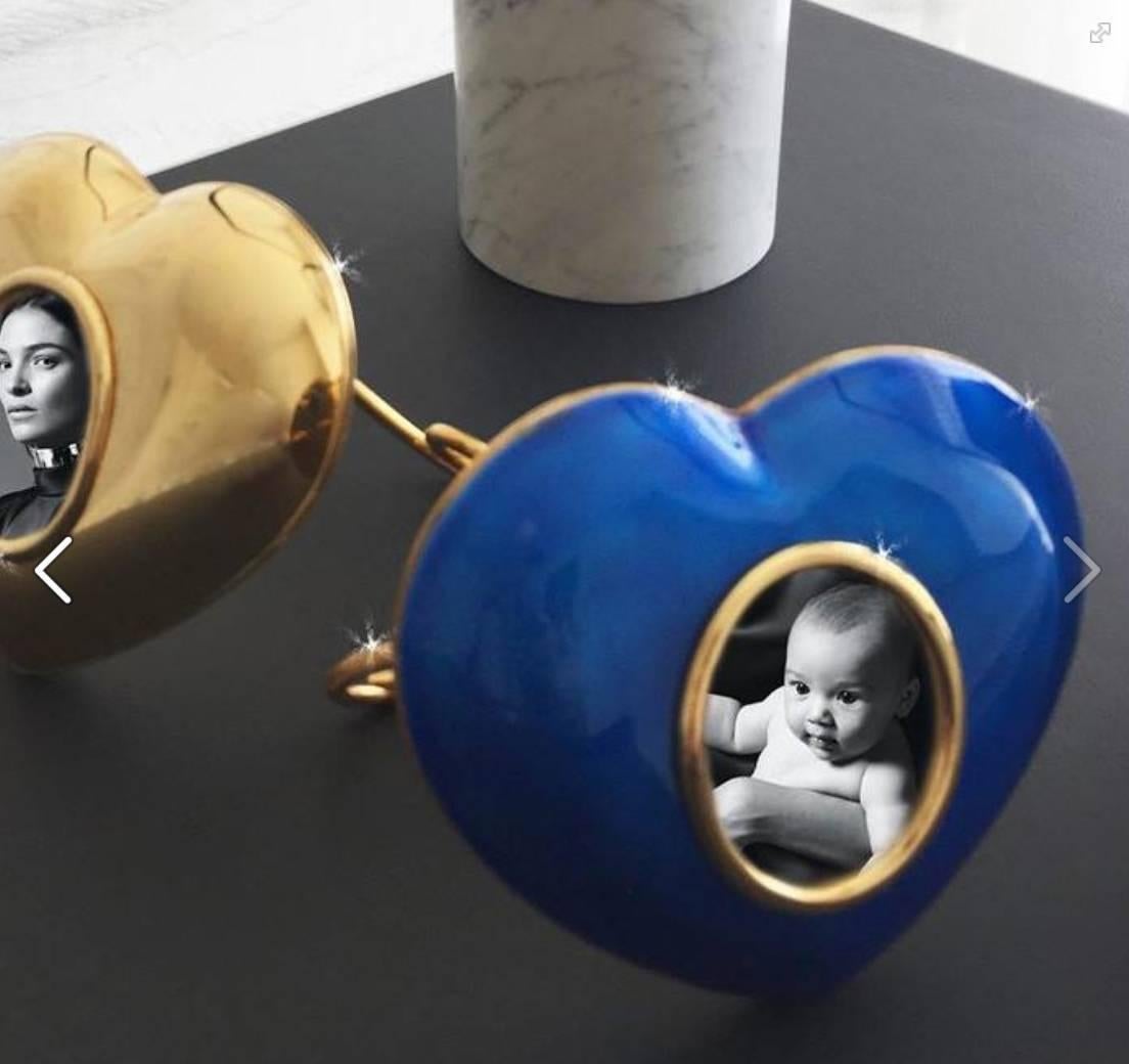 Argent  Cadre photo italien  Émail bleu et argent , Laura G Heart Blue  en vente