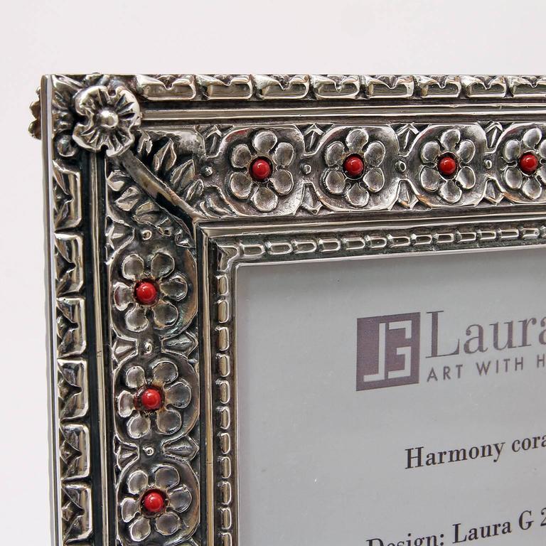 Contemporary Italian Arts and Crafts  Lost Wax Silver Picture Frame, Harmony Coral For Sale