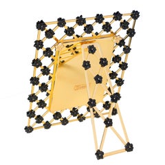 Elegant Photo Frame Gold Plated and Onyx Black Flowers, Gratitude Noir