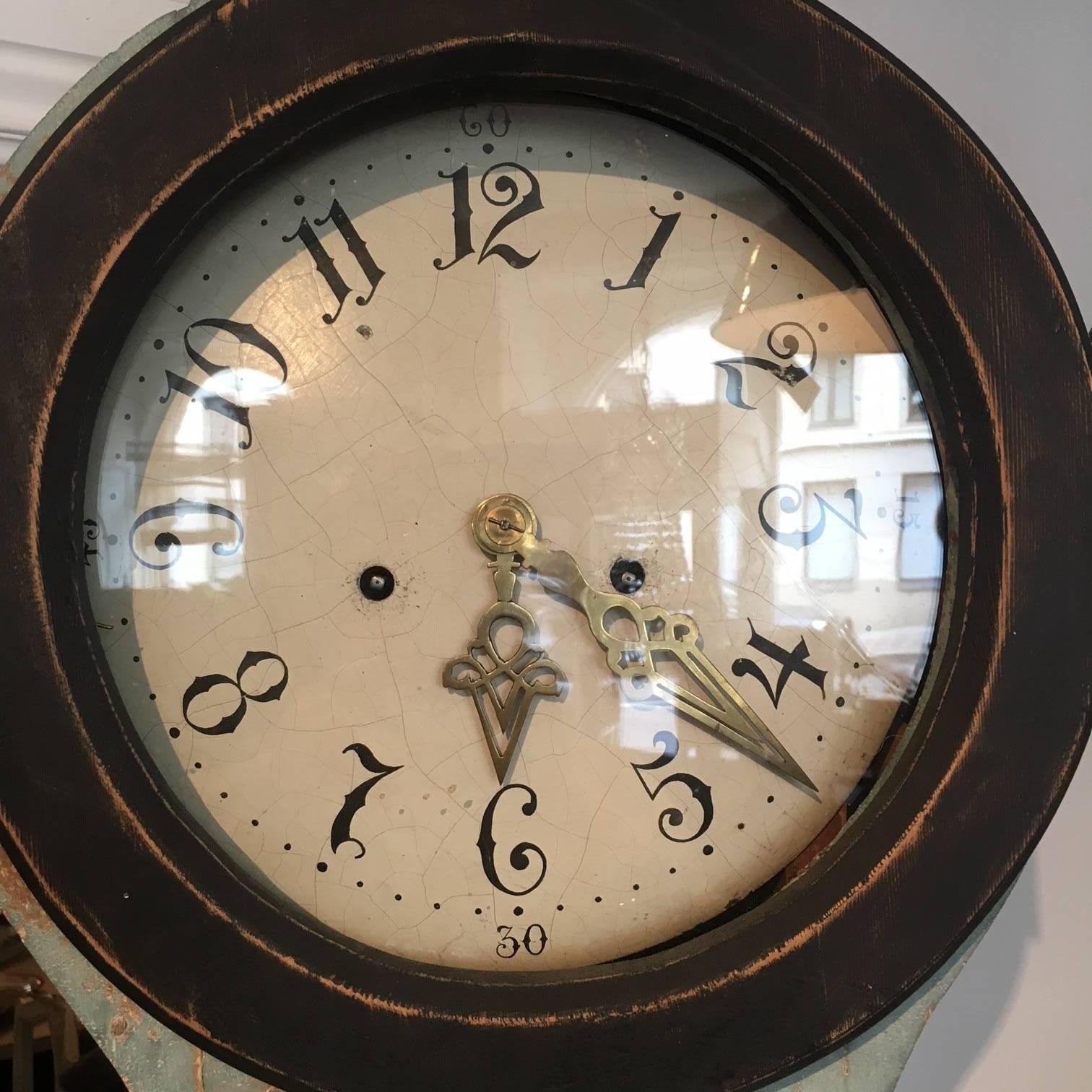 Swedish Mora Grandfather Clock, Scraped to Original Painting, 18-19th Century 2