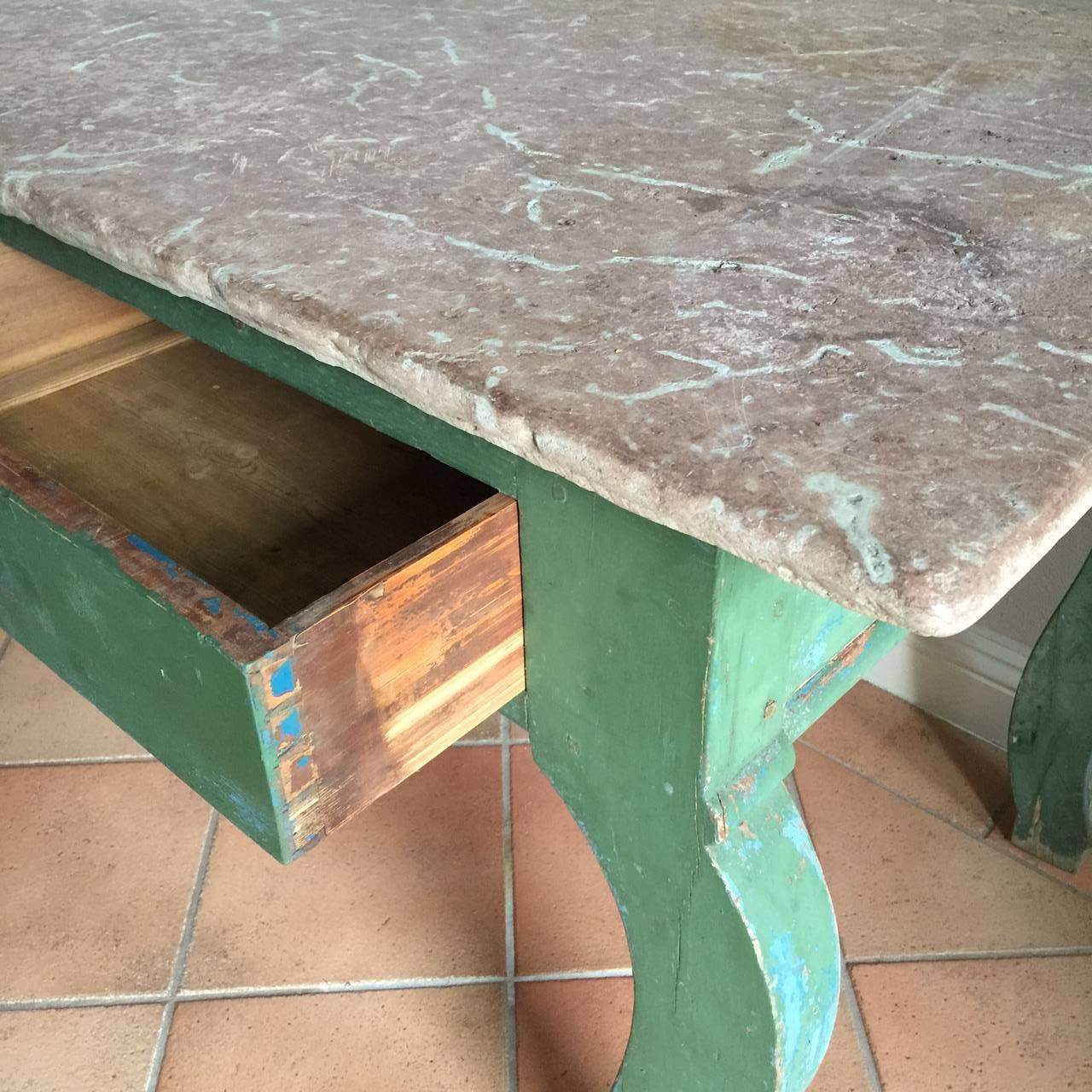 19th Century Swedish Table with Limestone Top In Good Condition For Sale In Stockholm, SE