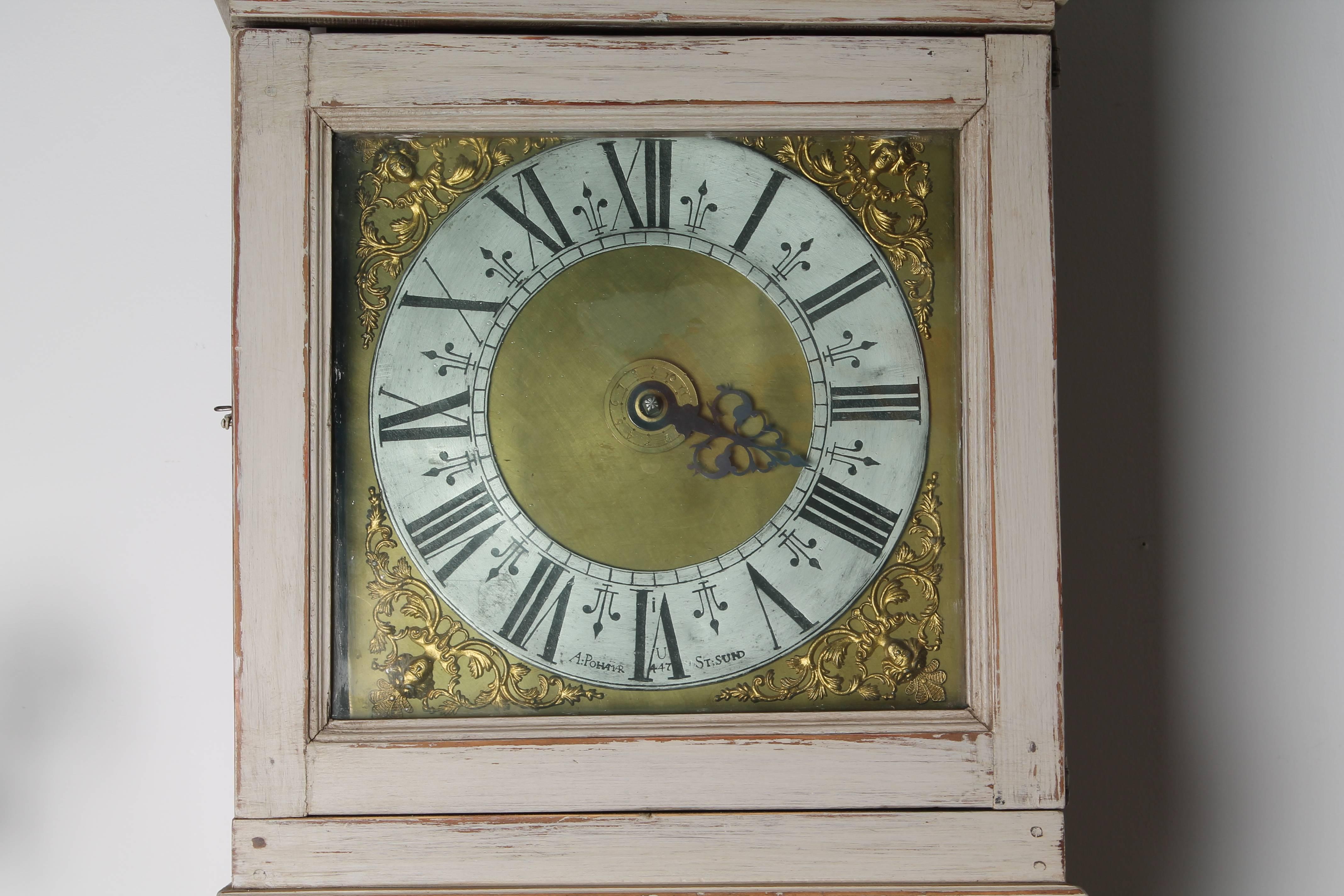 Pine 18th Century Swedish Grandfather Clock, 