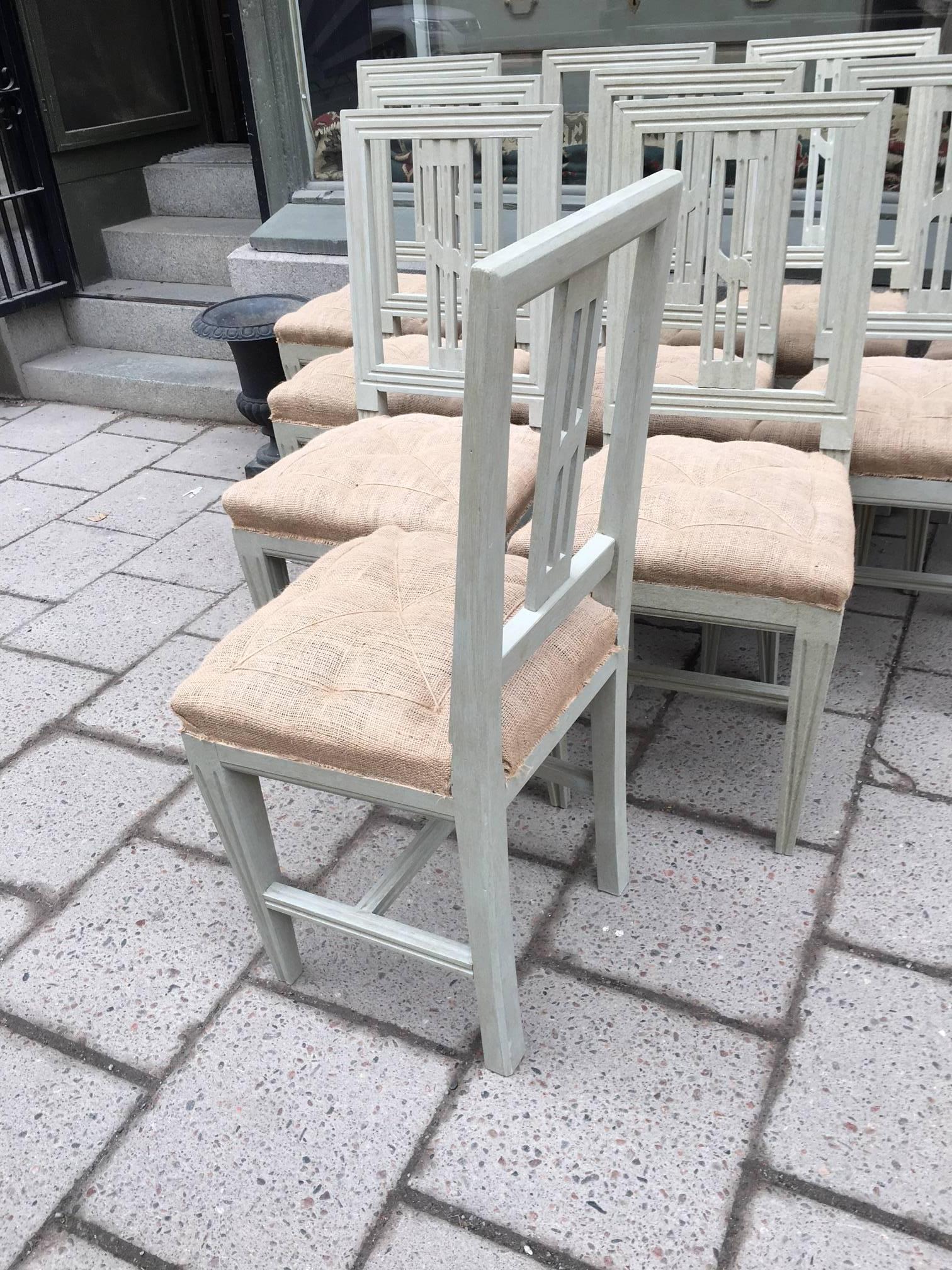 Pine Set of Ten Swedish Gustavian Style Chairs