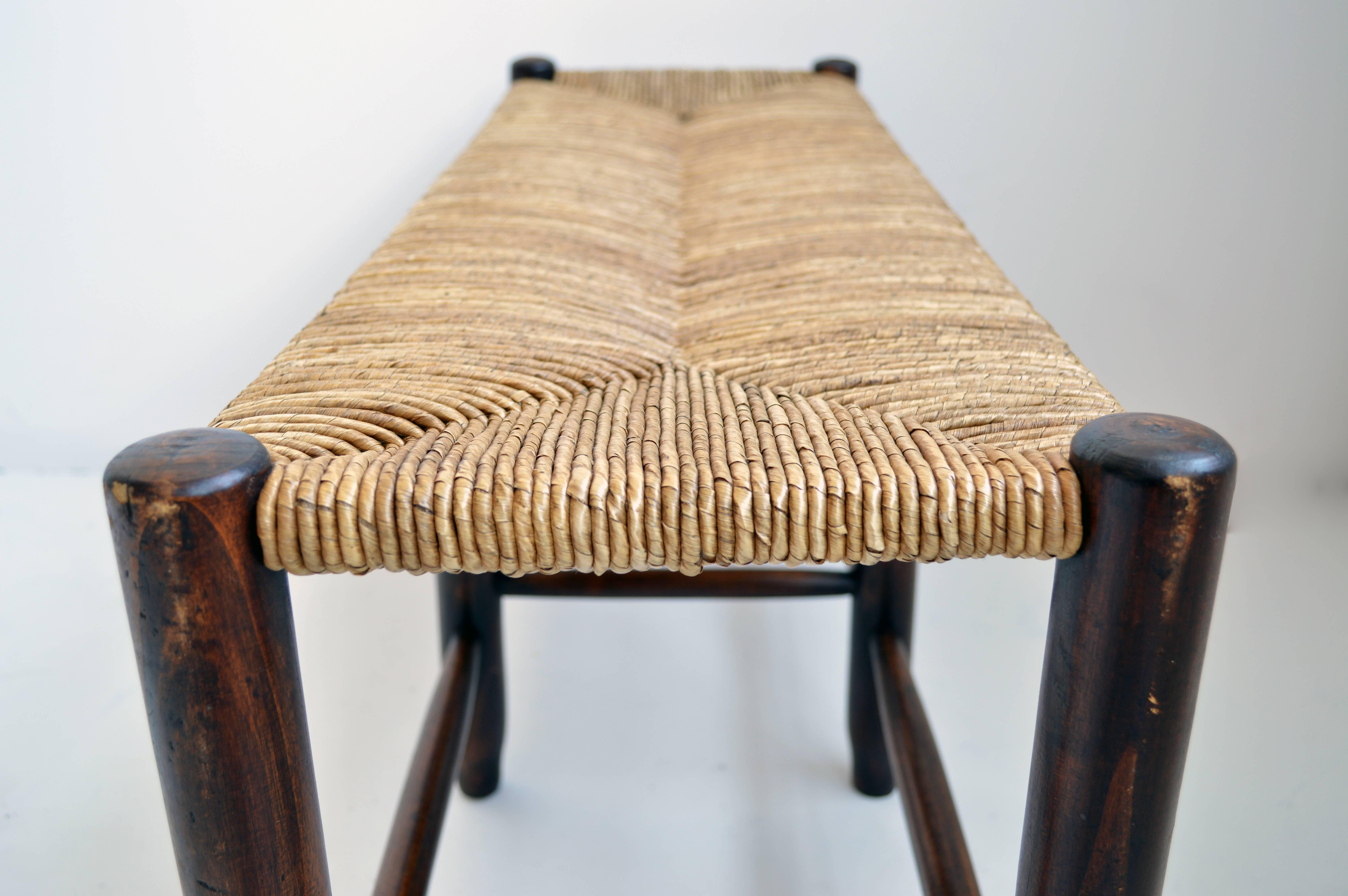 French Wood Bench with Woven Rush Seat