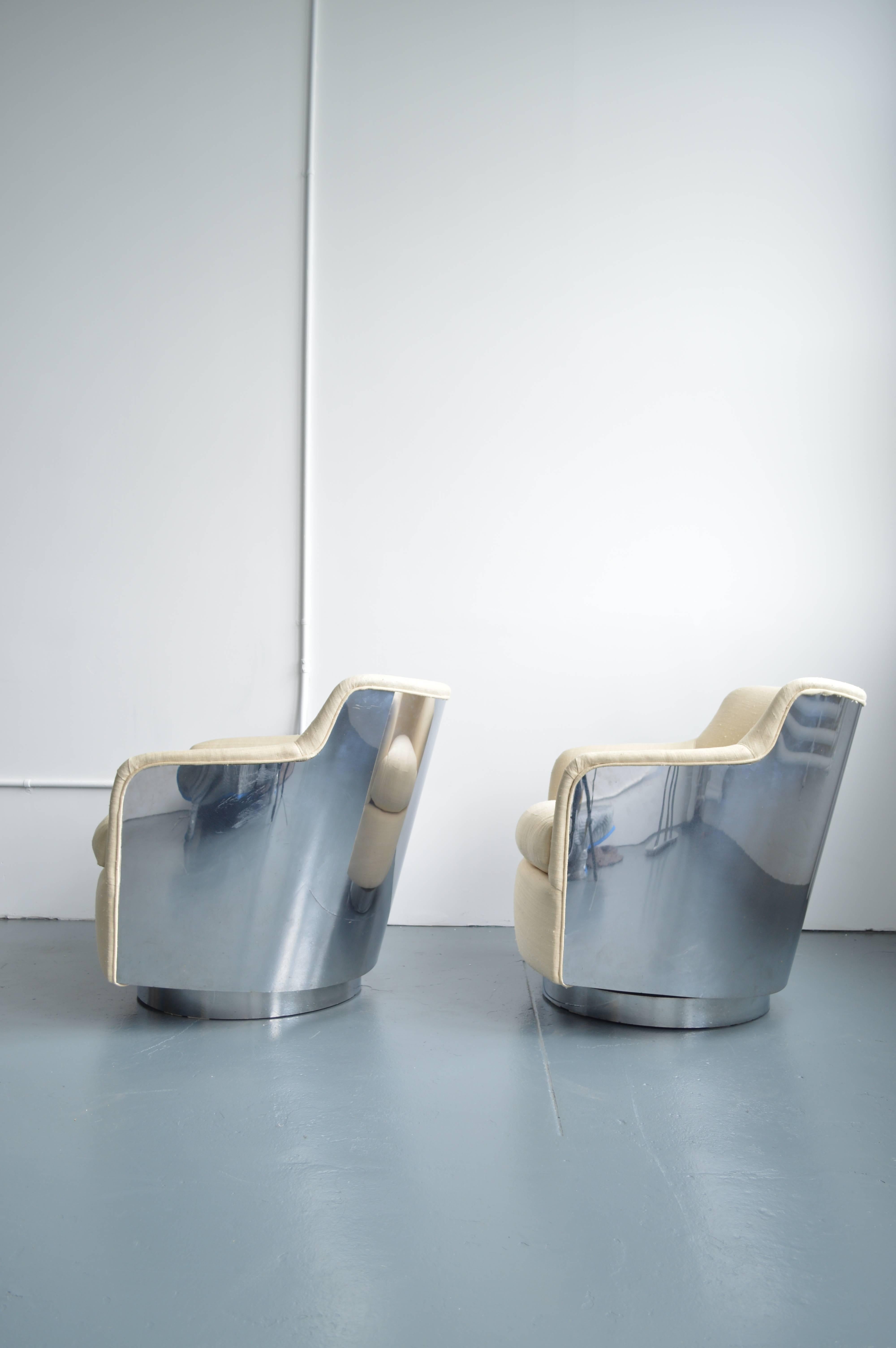 American Set of Two Milo Baughman Swivel Base Lounge Chairs