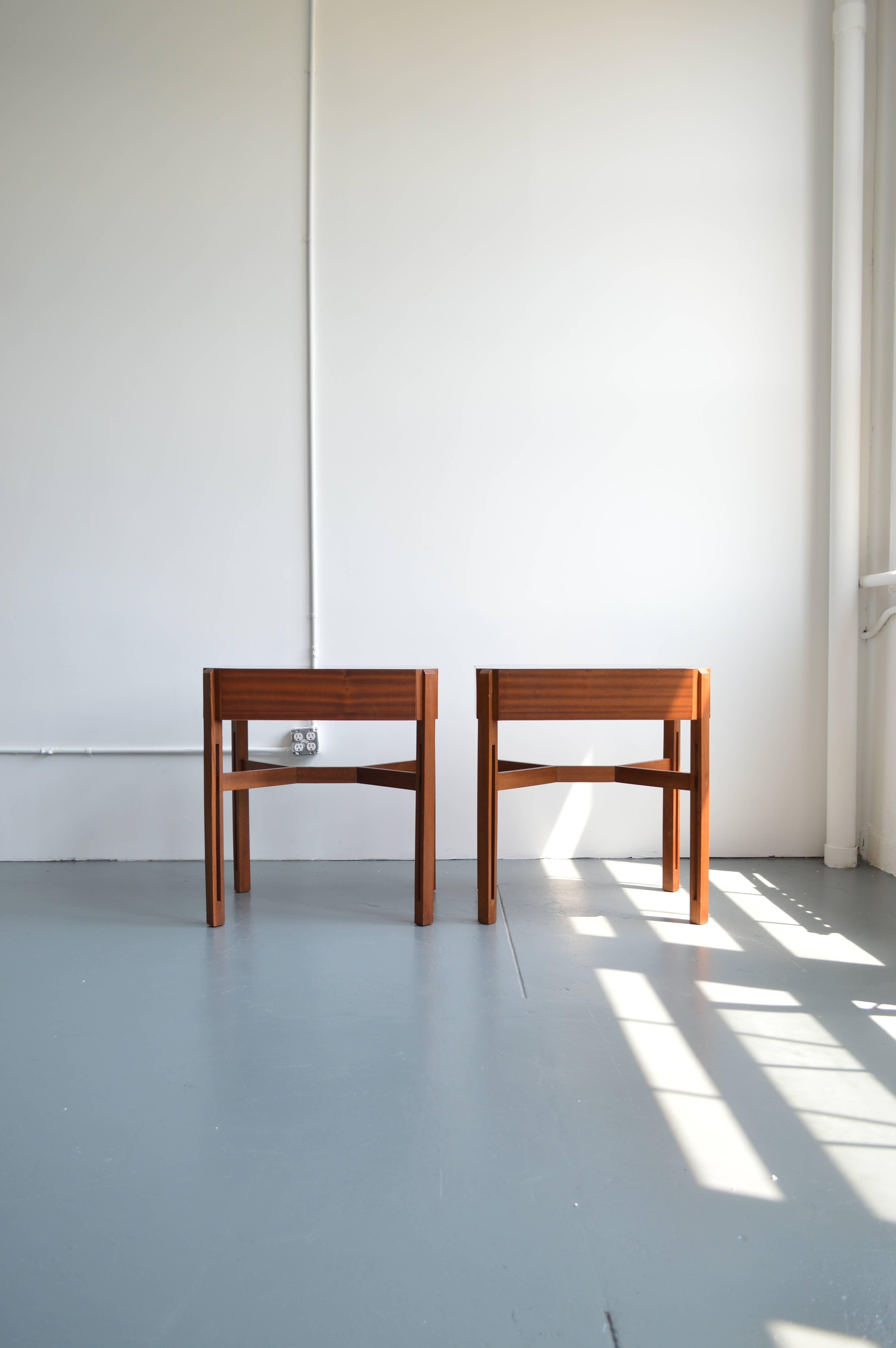 Pair of mahogany nightstands by Ico and Luisa Parisi for Bernini. Originally from the Hotel Lorena in Grosseto, Italy.