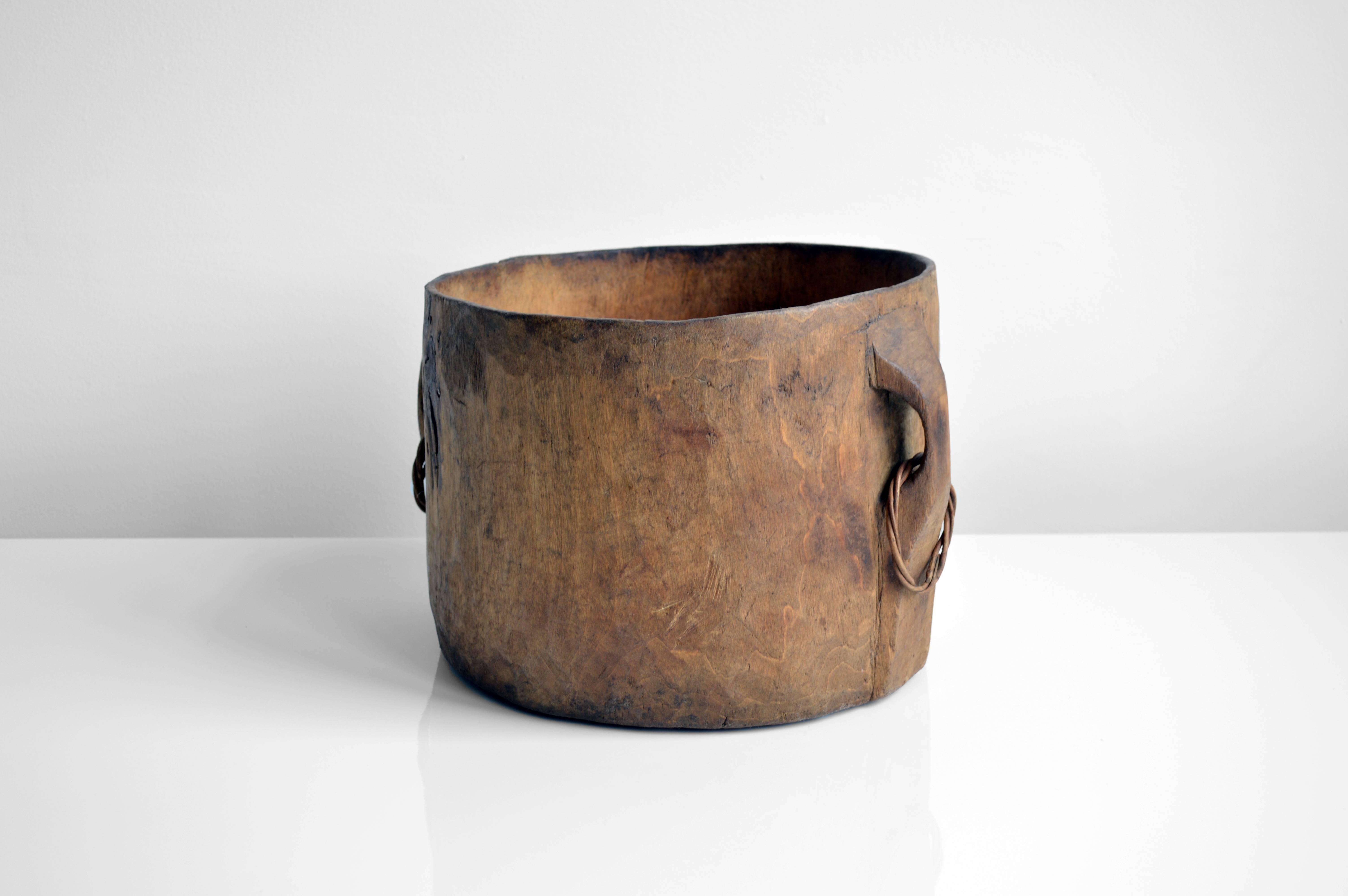 20th Century Carved Wood Vessel with Handles