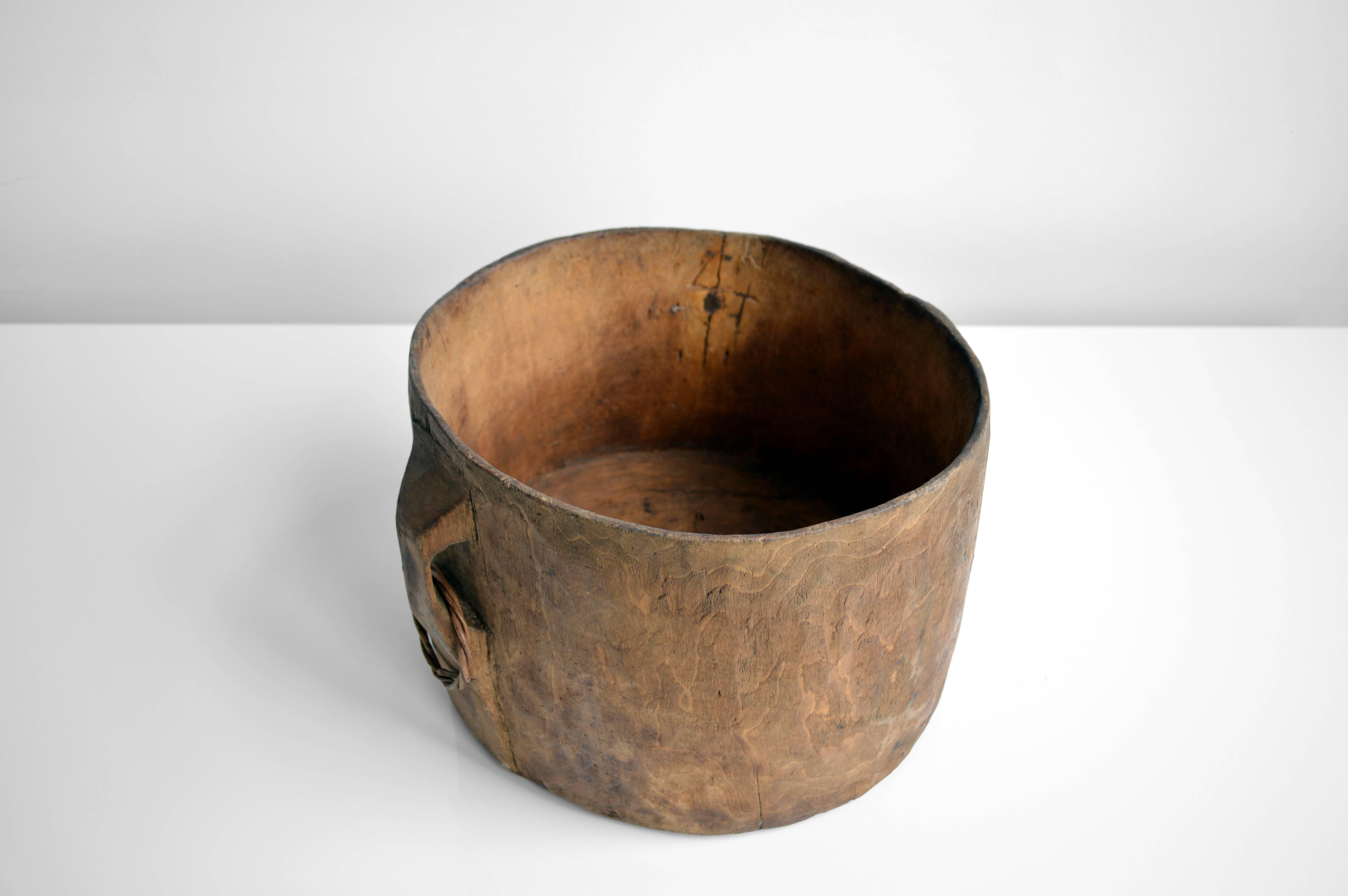 Carved Wood Vessel with Handles 2