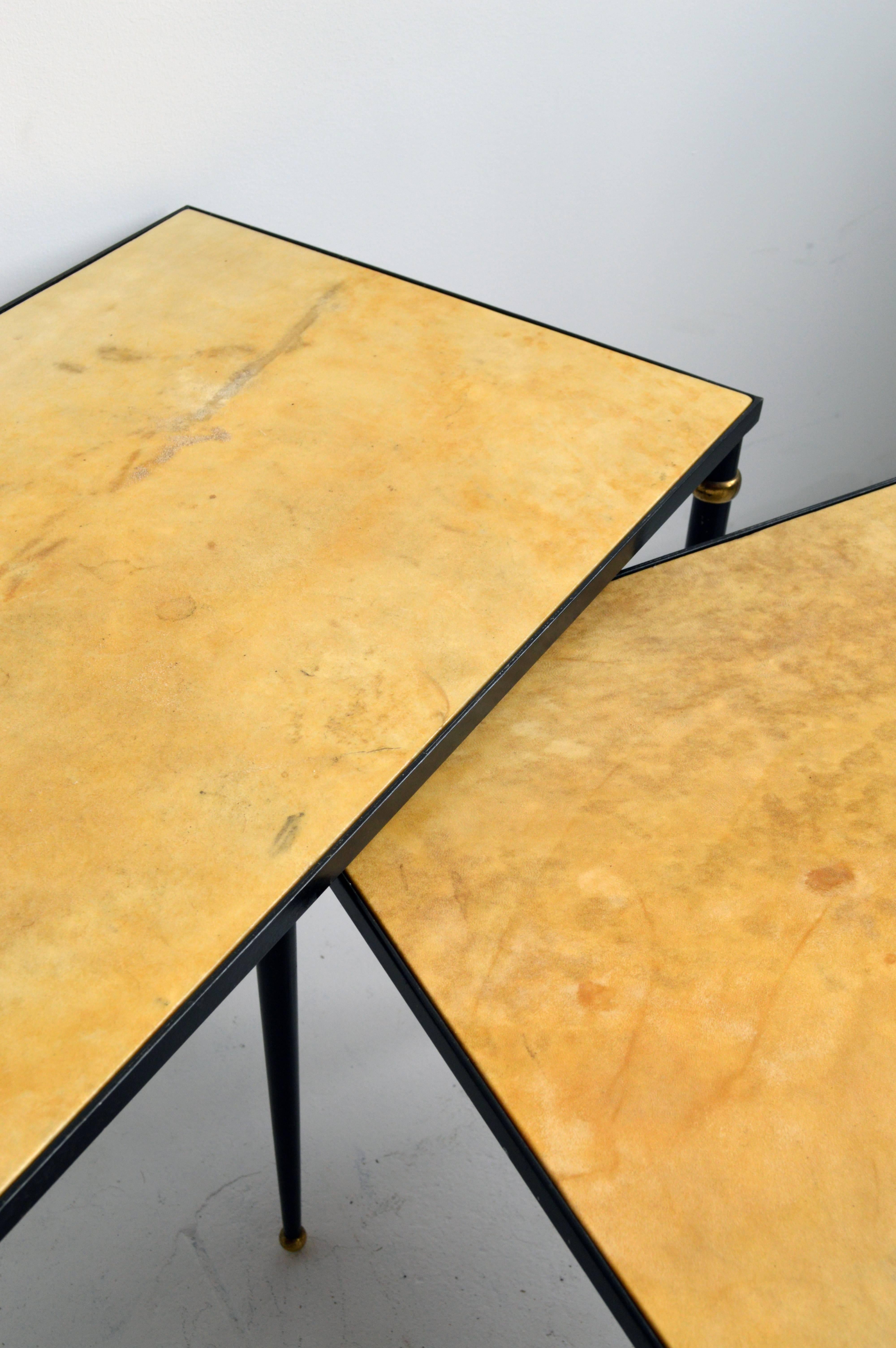 Metal and Parchment Nesting Tables For Sale 1