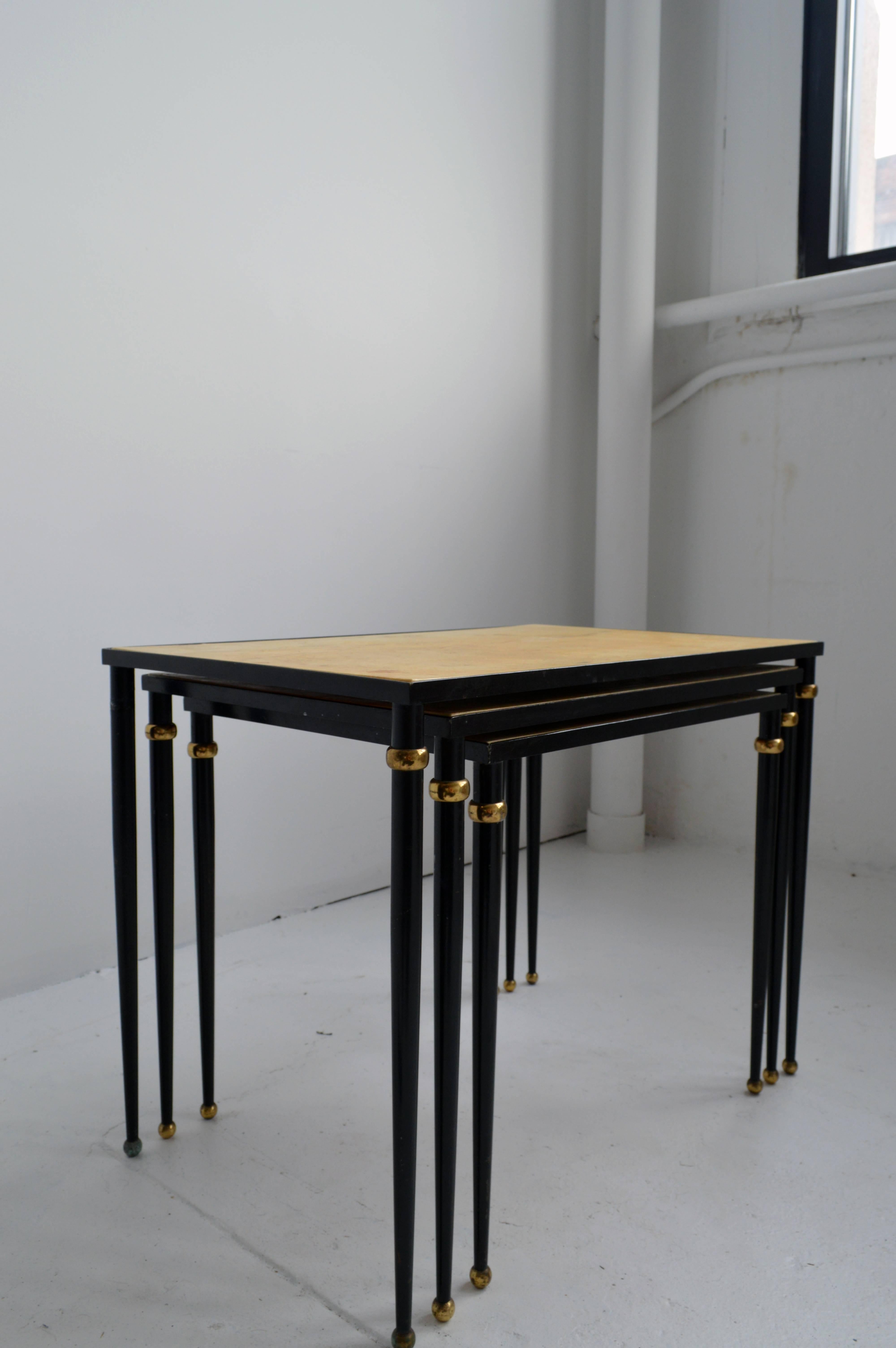Metal and Parchment Nesting Tables For Sale 2