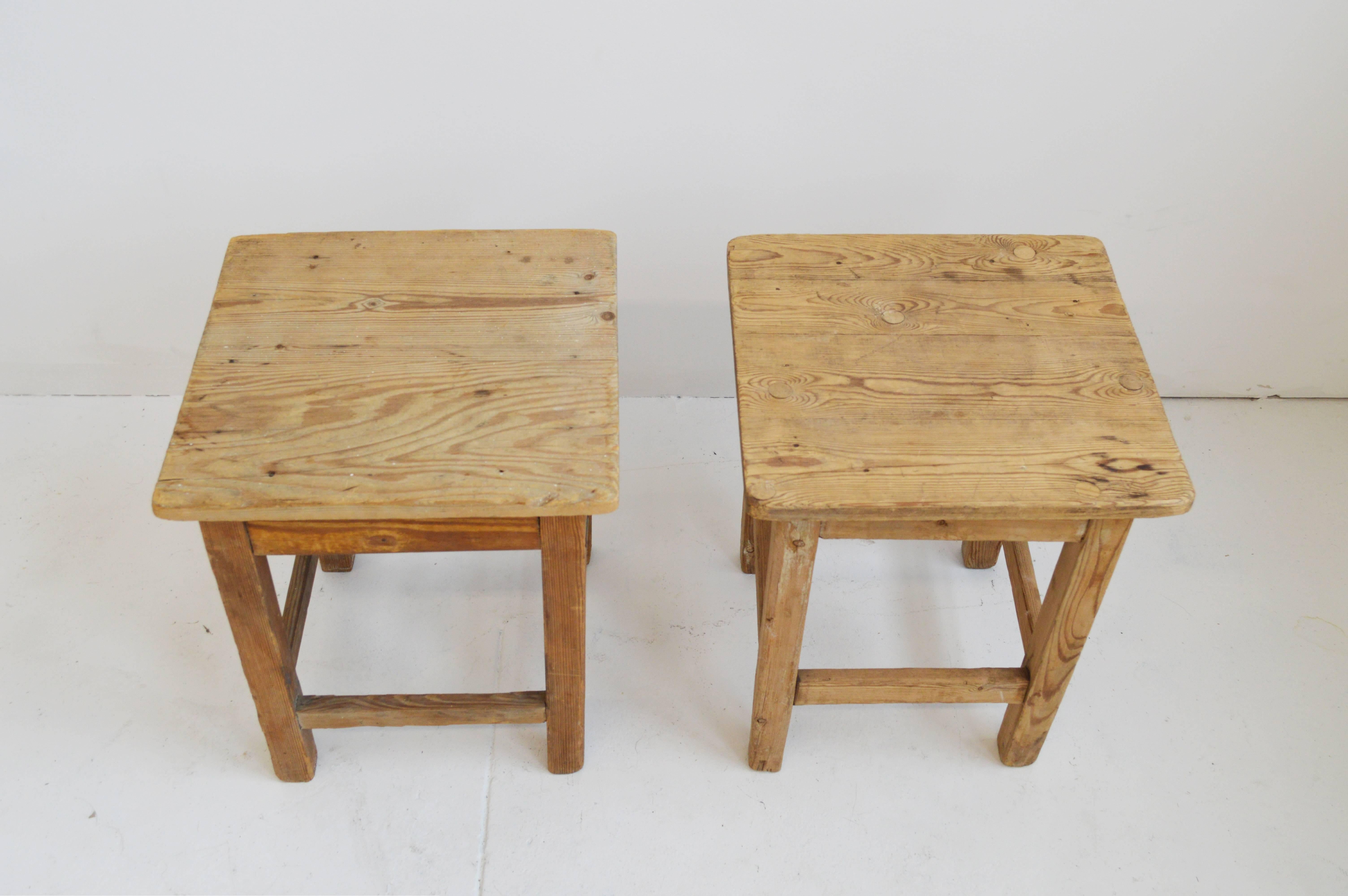 Pair of Vintage Rustic Wood Side Tables 1