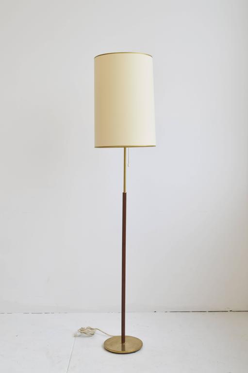 Vintage Brass And Leather Floor Lamp, Leather Wrapped Floor Lamp