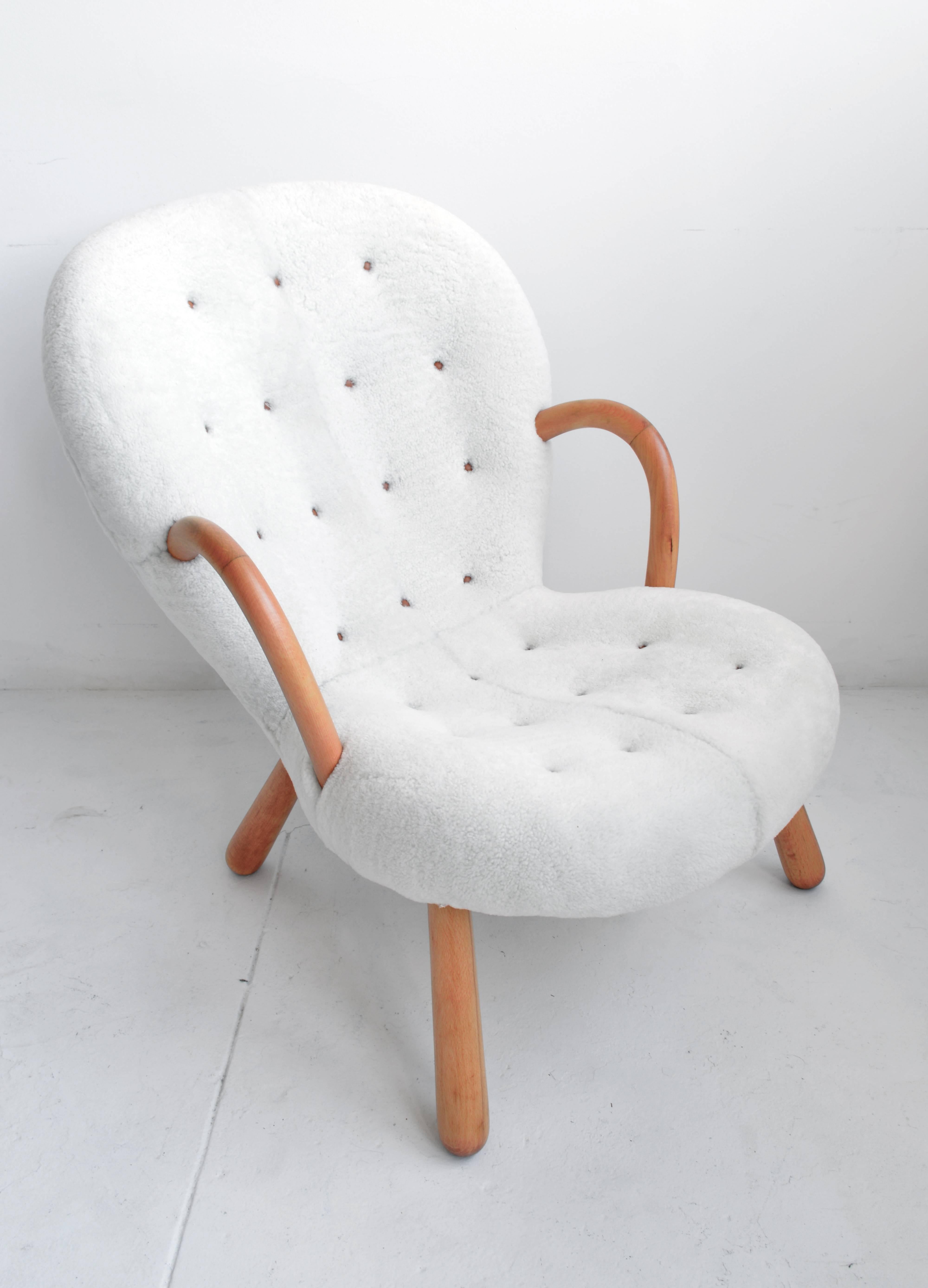 20th Century Vintage Pair of Clam Chairs by Philip Arctander in Shearling