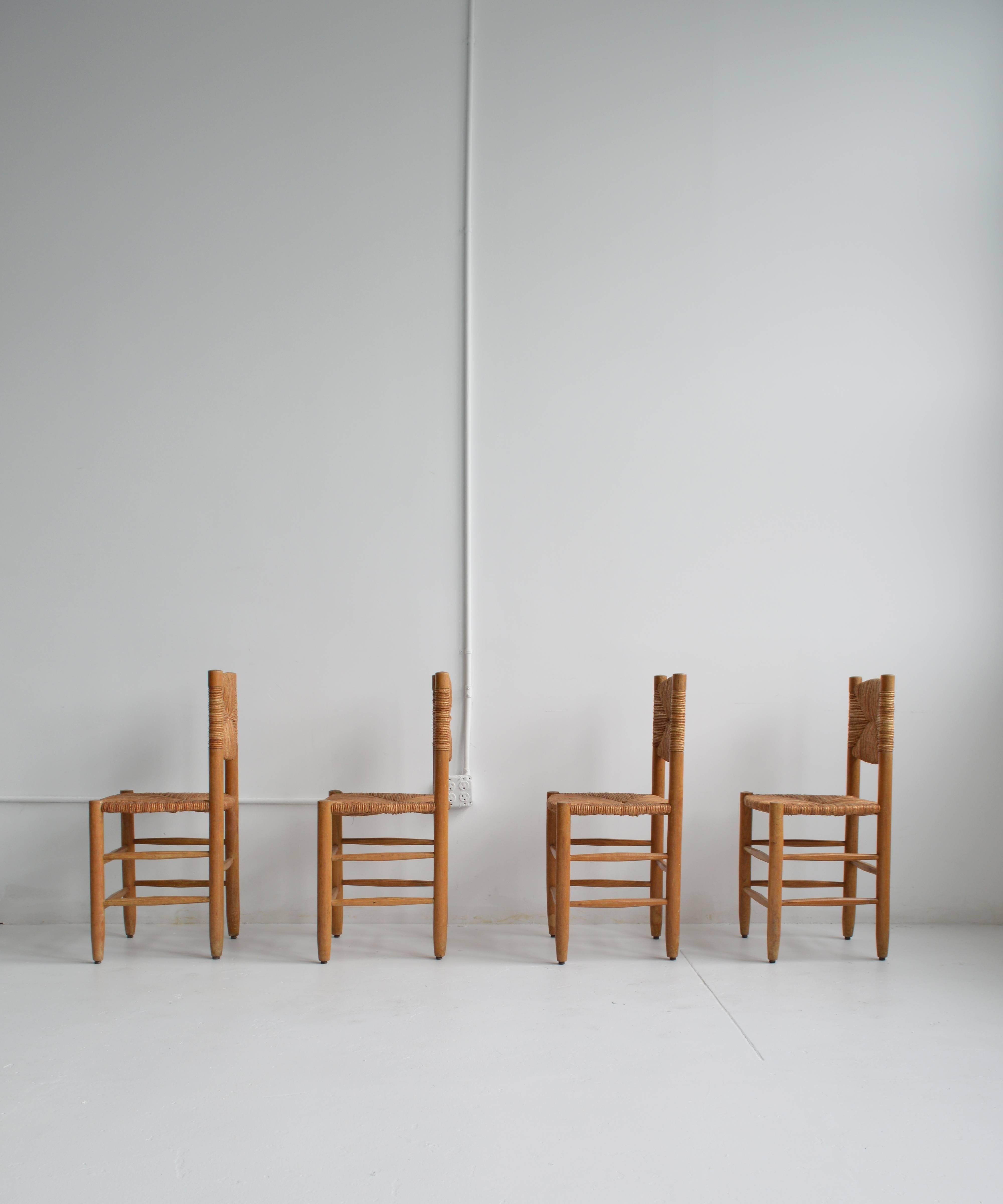 Mid-Century Modern Set of Four Charlotte Perriand Bauche Dining Chairs, Mid-Century, France