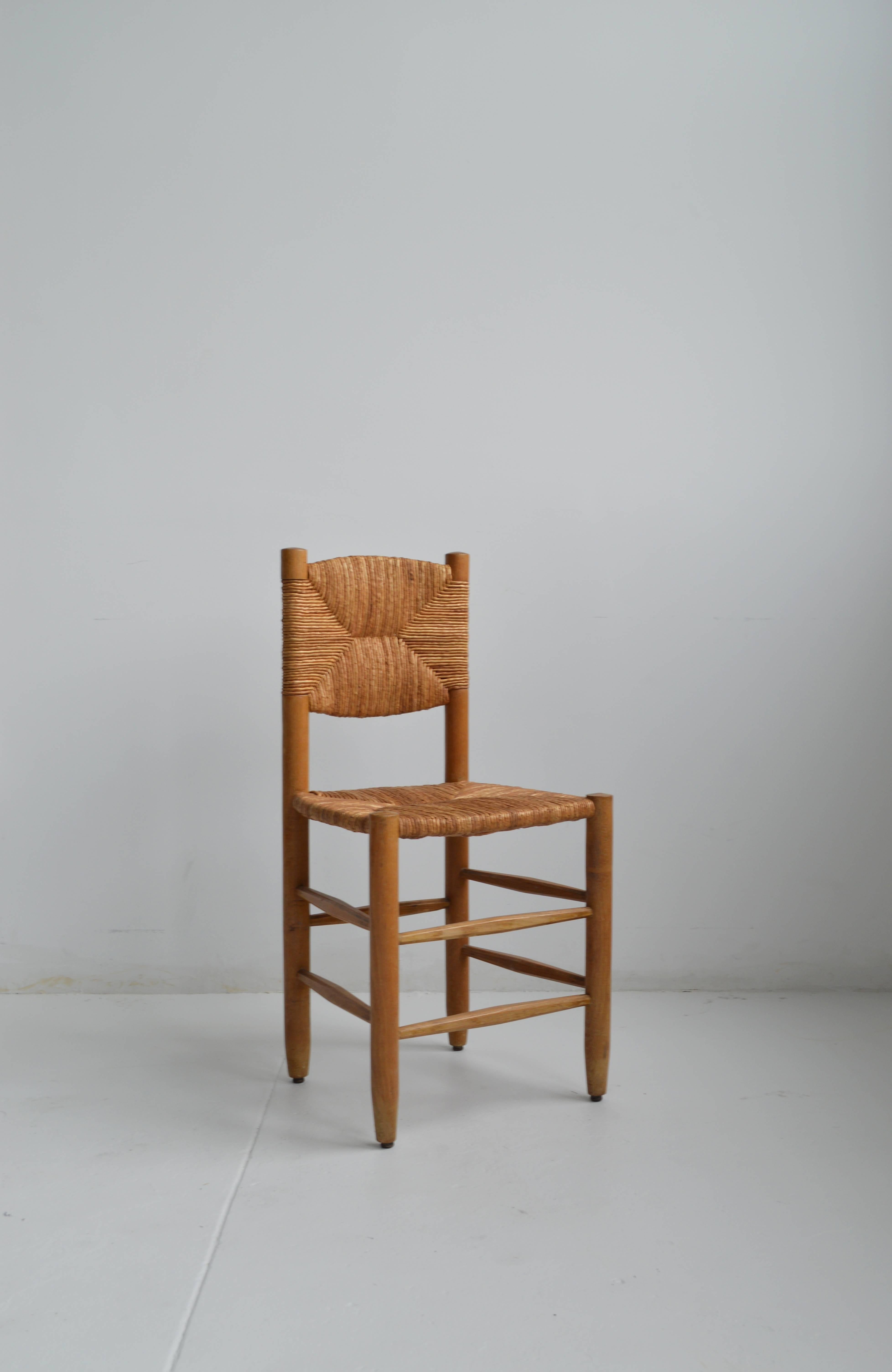 Rush Set of Four Charlotte Perriand Bauche Dining Chairs, Mid-Century, France