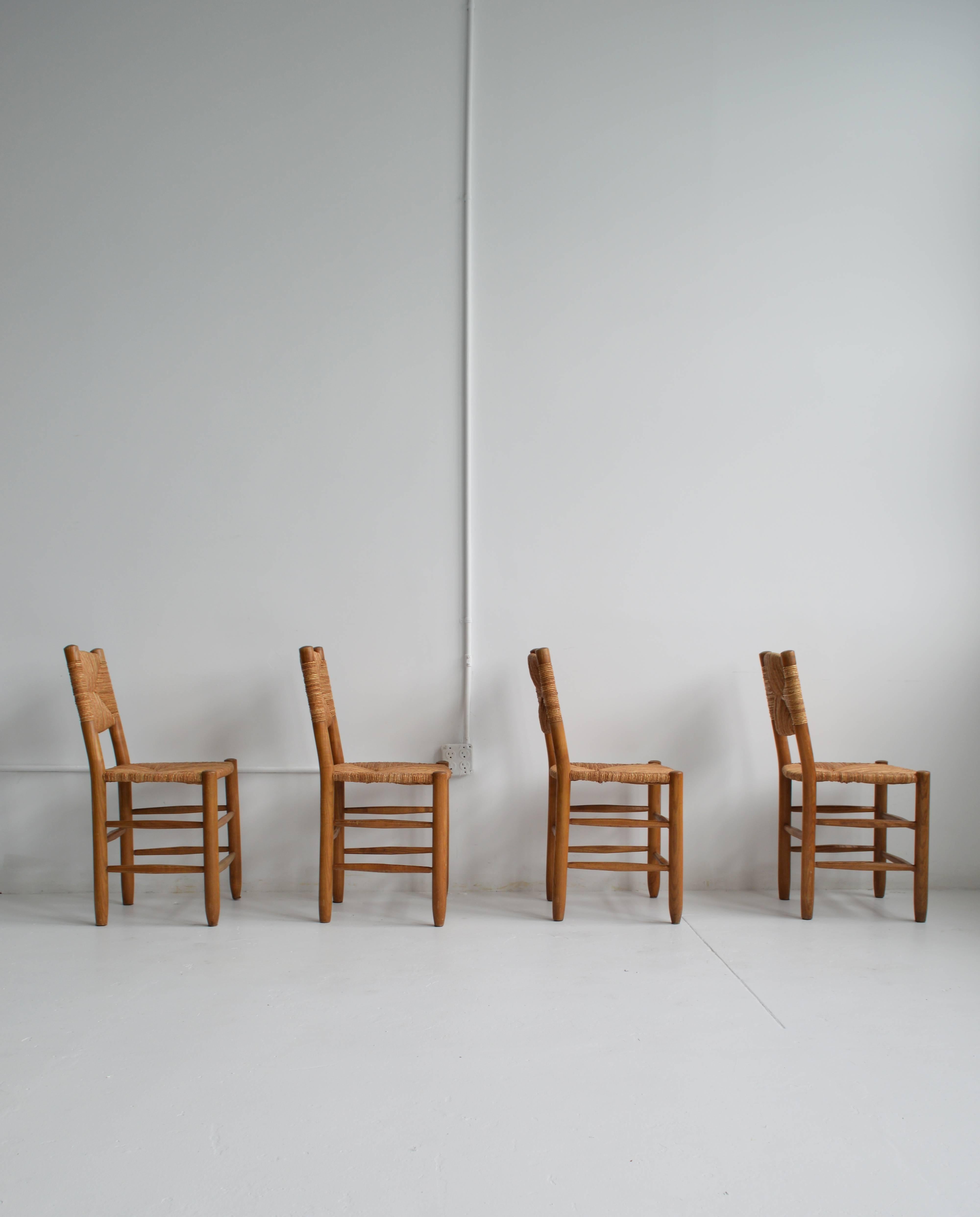 Mid-Century Modern Set of Four Charlotte Perriand Bauche Dining Chairs, Mid-Century, France 
