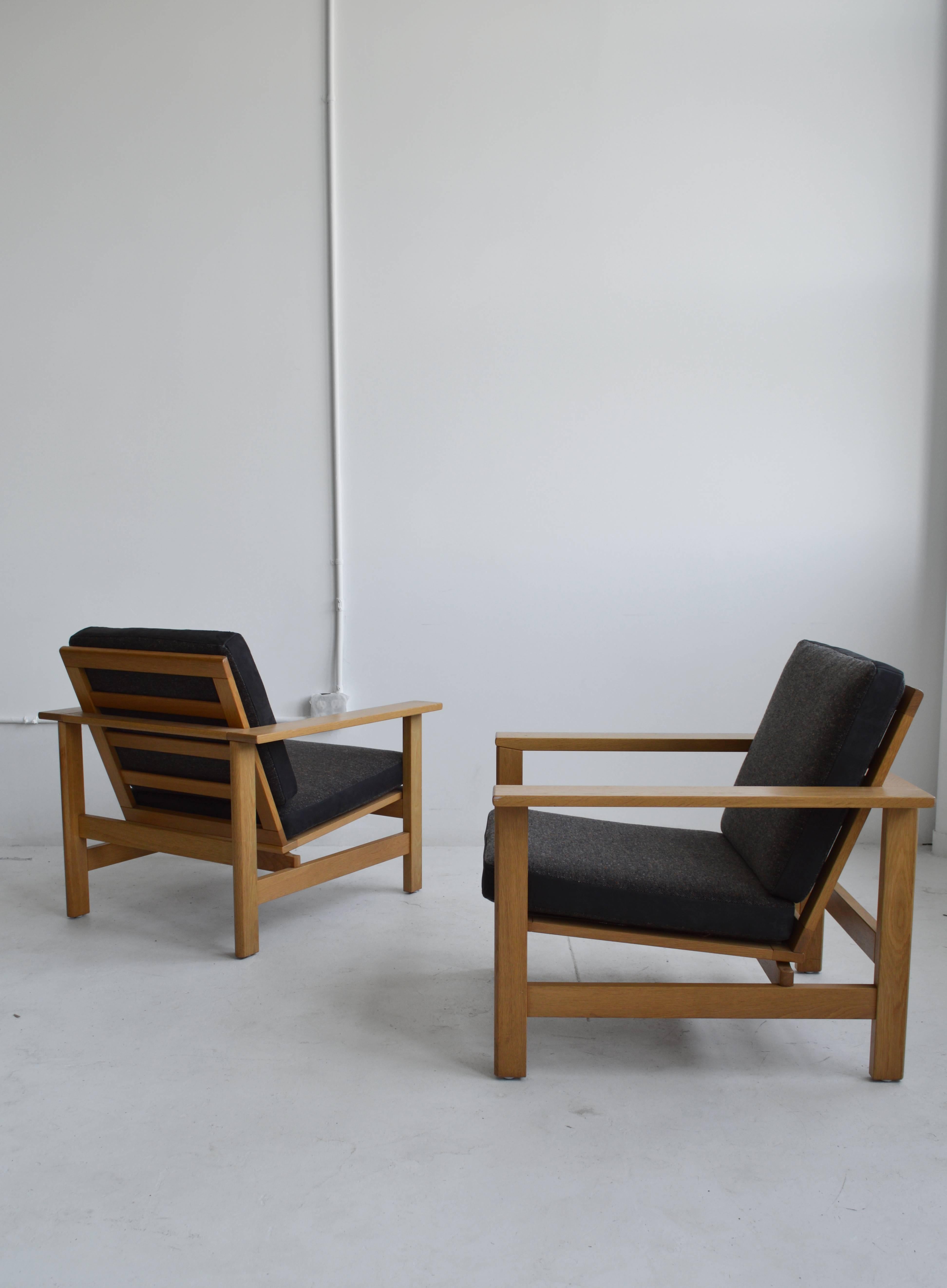 Fabric Pair of Wood Frame Soren Holst Lounge Chairs, Mid-Century, Danish For Sale
