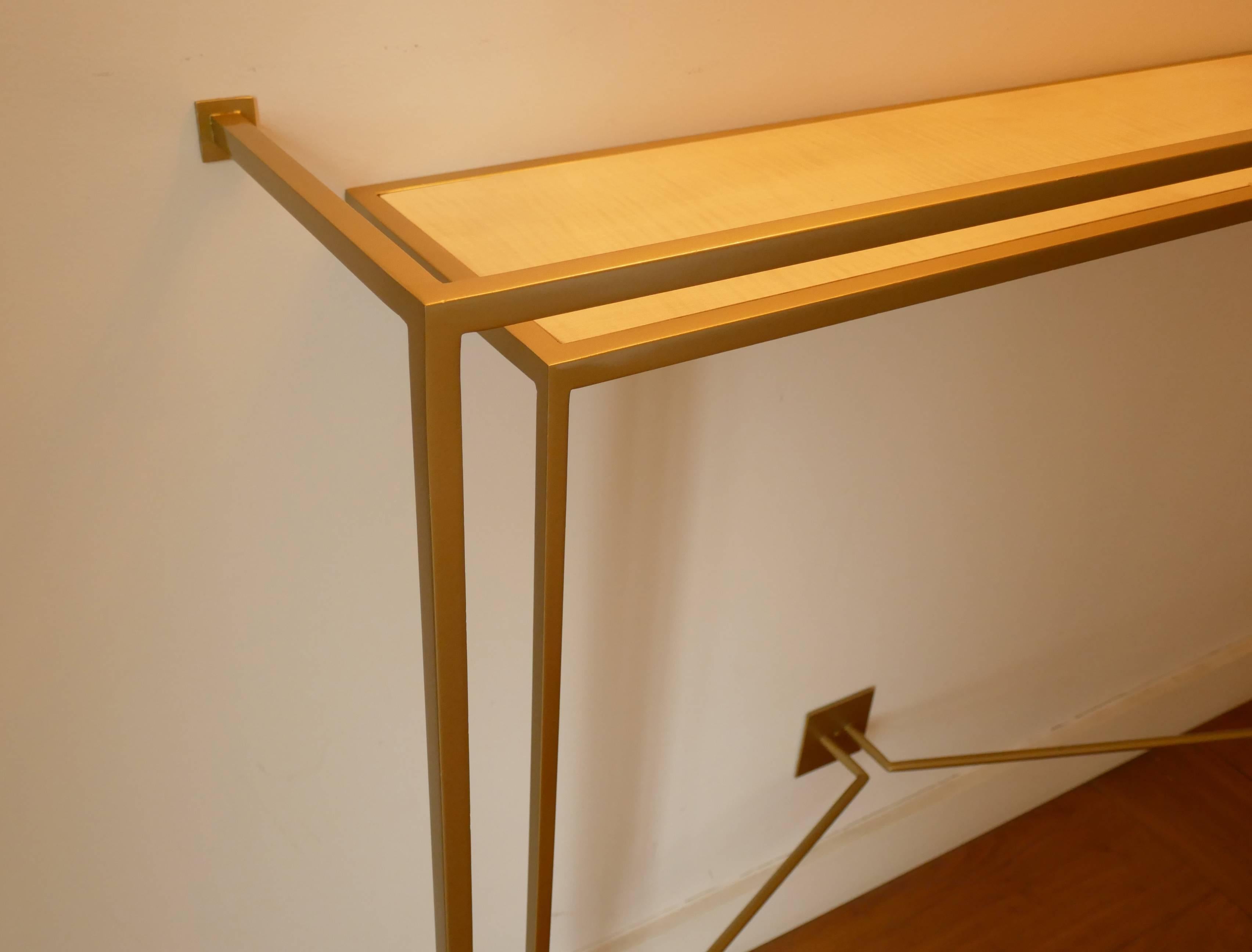 Console in Gold, Bronze Brass Patina with One Sycamore Shelve by Aymeric Lefort 2