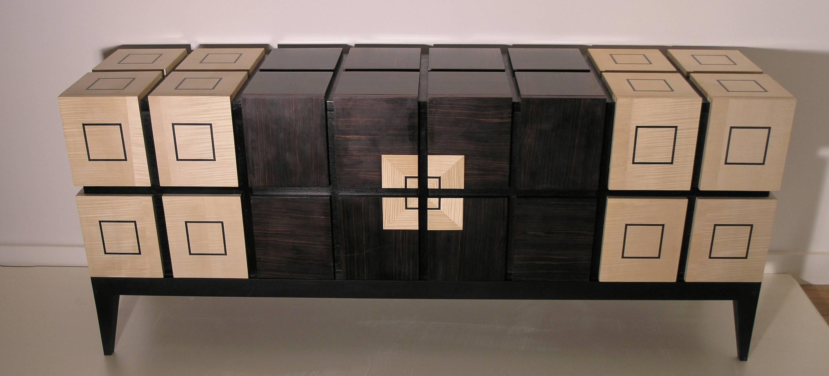 French Chest of Drawers “Bar” in Sycomore and Ebony by Aymeric Lefort For Sale