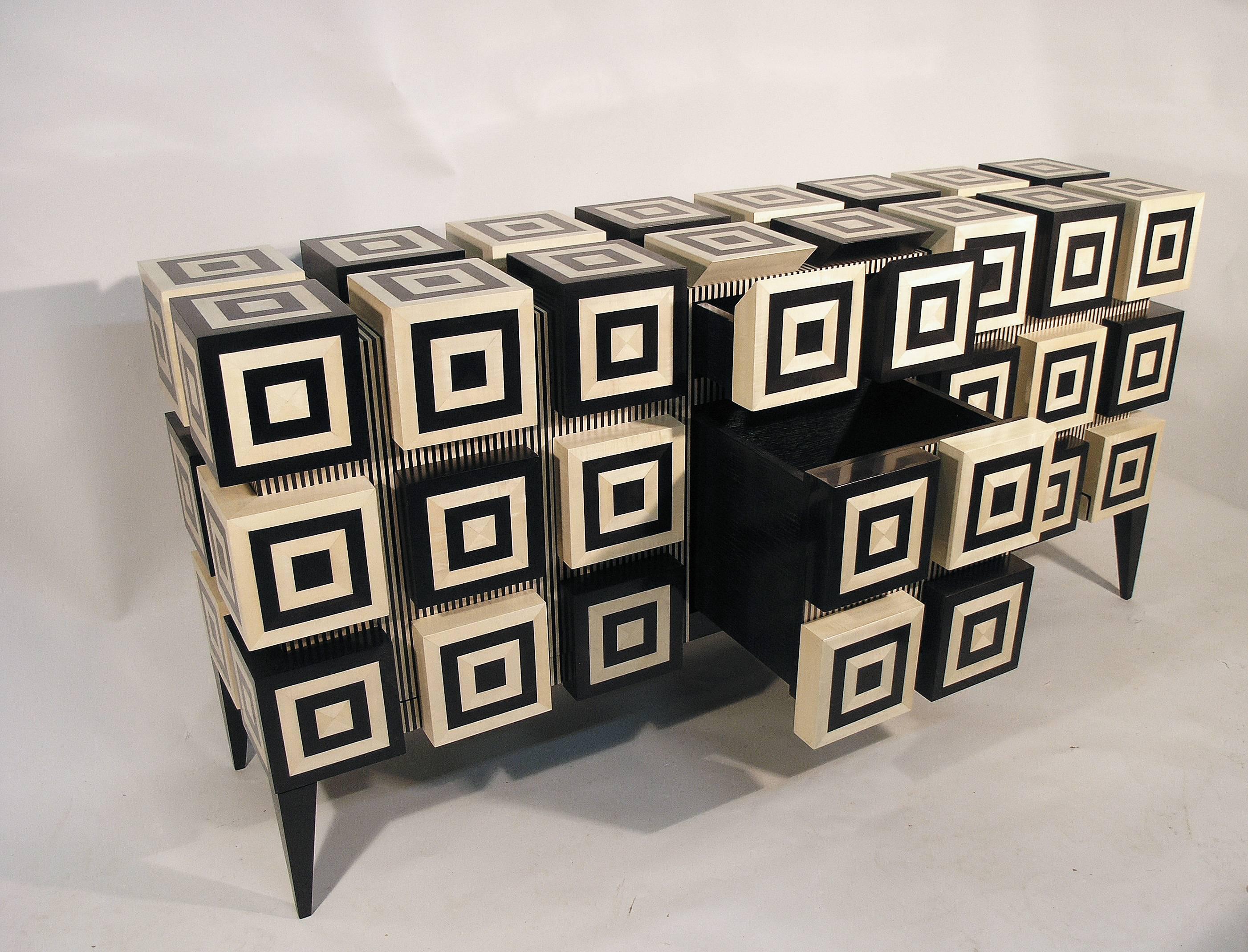 French Buffet “Ondulation ” Grand Modele in Black and White Sycomore  by Aymeric Lefort For Sale