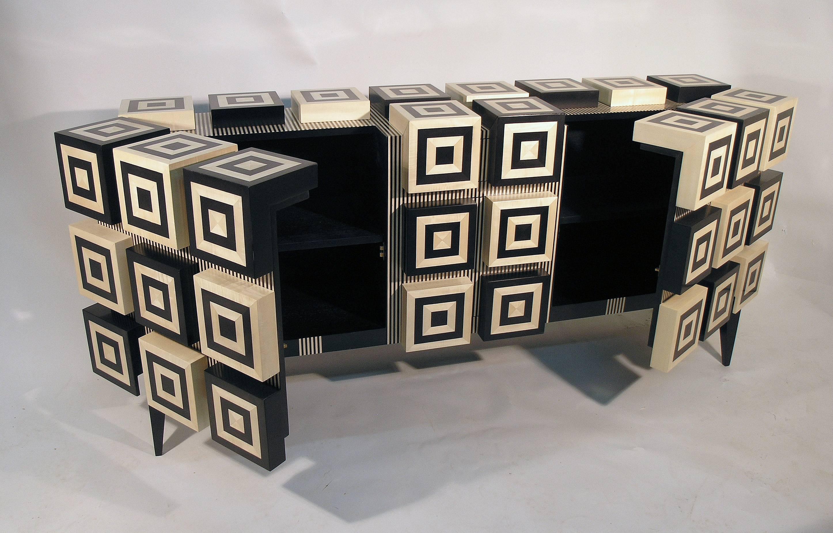 Lacquered Buffet “Ondulation ” Grand Modele in Black and White Sycomore  by Aymeric Lefort For Sale