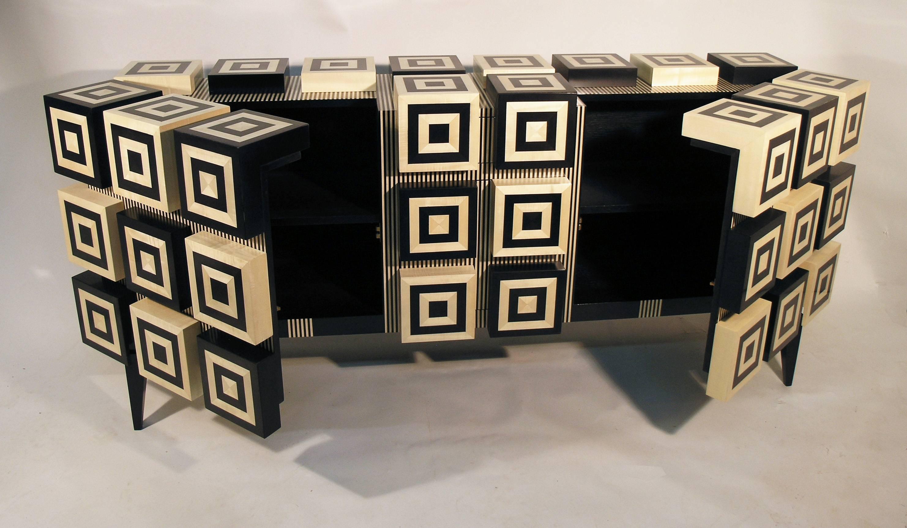 Buffet “Ondulation ” Grand Modele in Black and White Sycomore  by Aymeric Lefort In New Condition For Sale In SENLIS, OISE
