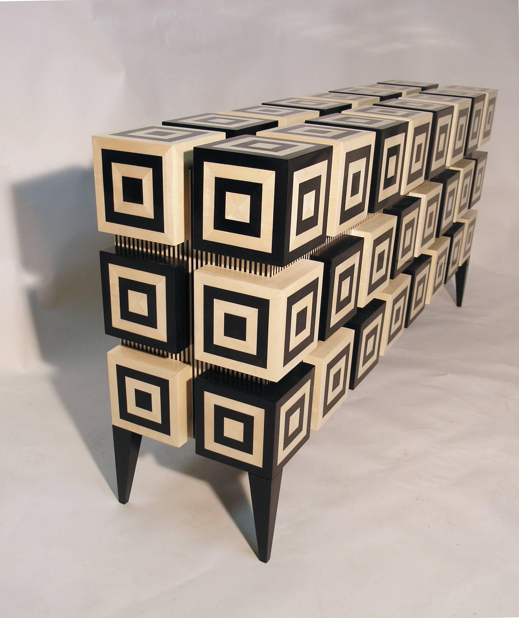 Lacquer Buffet “Ondulation ” Grand Modele in Black and White Sycomore  by Aymeric Lefort For Sale