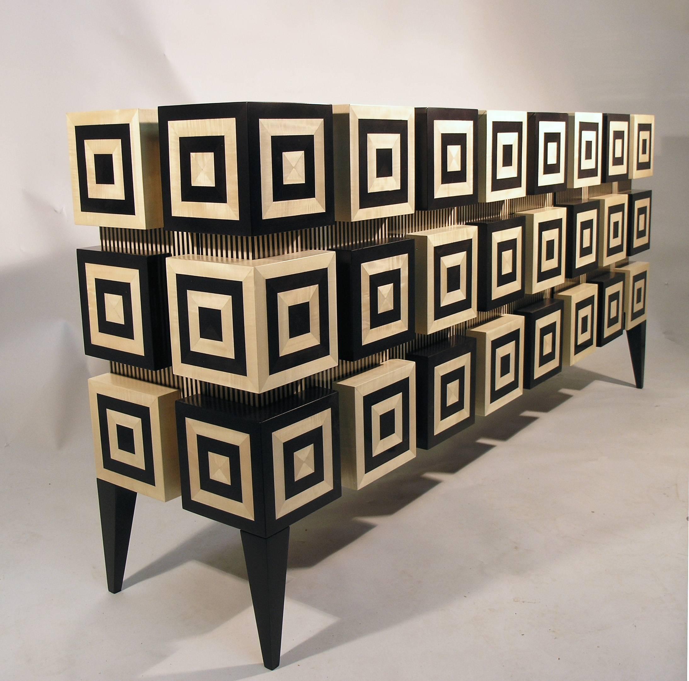 Buffet “Ondulation ” Grand Modele in Black and White Sycomore  by Aymeric Lefort For Sale 1