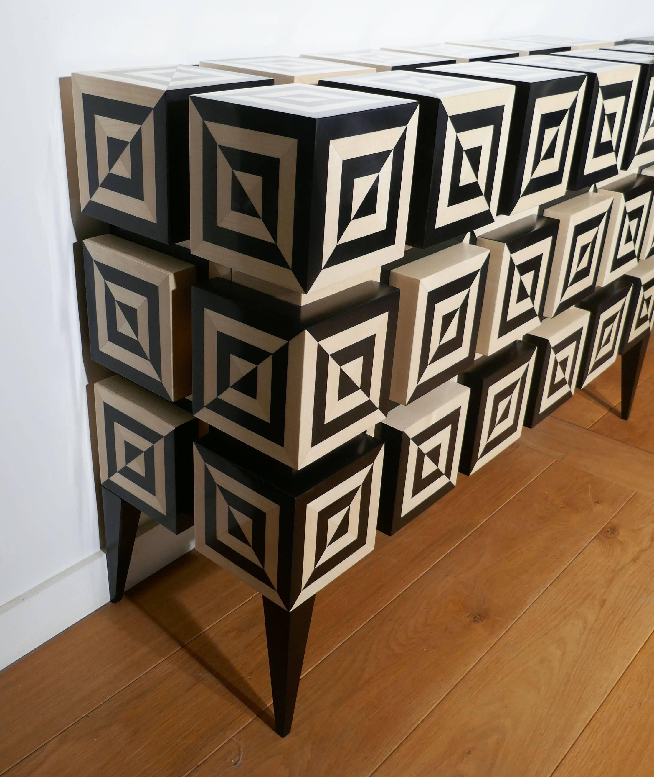 Buffet “Ondulation 2” in Black and White  Sycomore Marquetery  by Aymeric Lefort For Sale 2