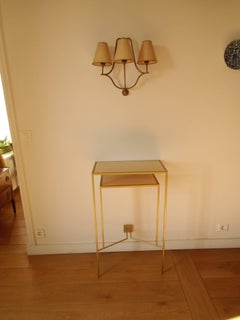 Console in Gold, Bronze Patina with tow Sycamore Shelves by Aymeric Lefort