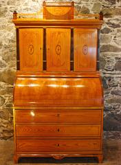 Antique Danish Elm Cylinder Bureau Cabinet, circa 1800