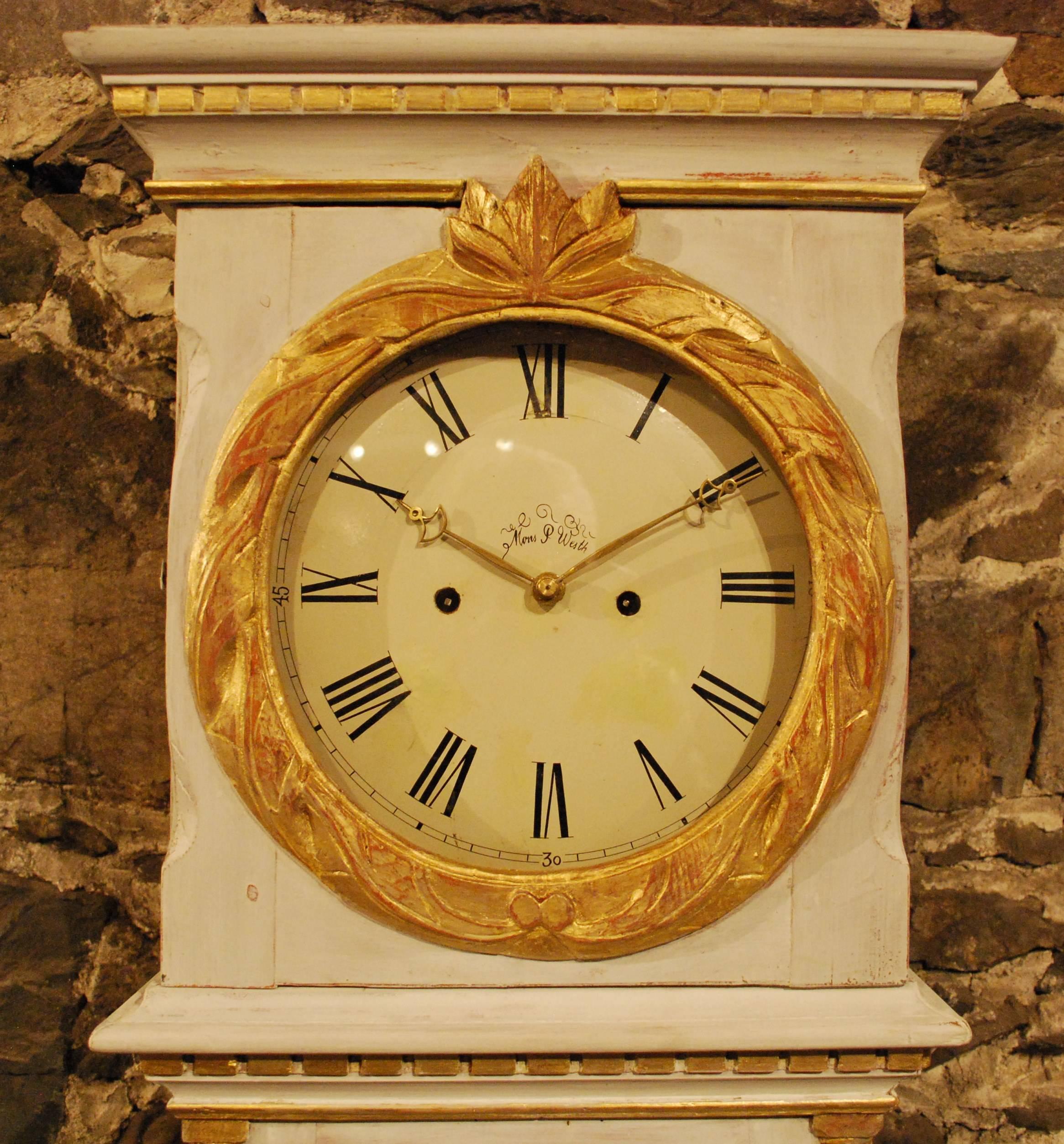 Painted  Antique Bornholm Tallcase Clock in the Gustavian Style For Sale