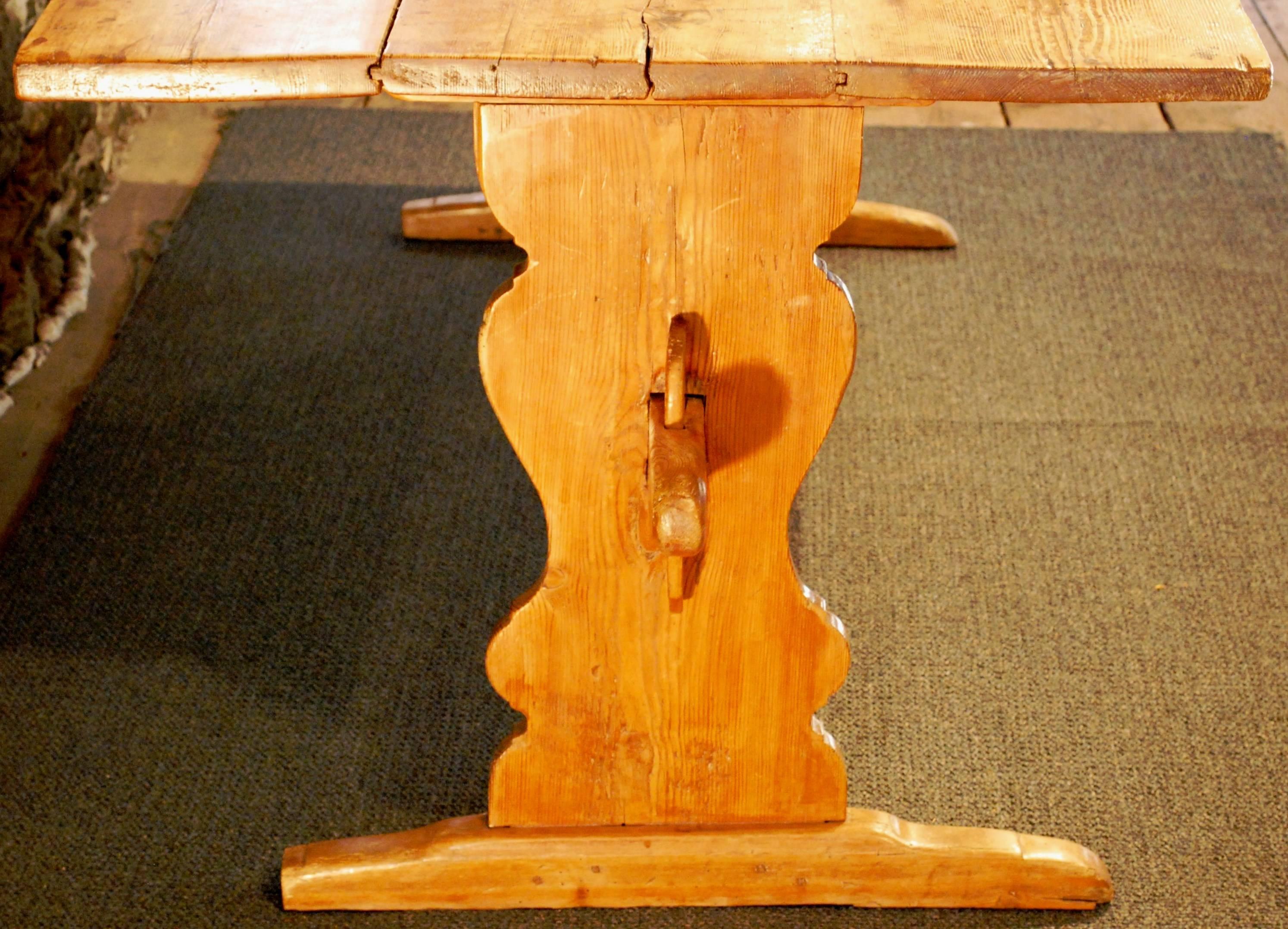 Patinated 98629 Antique Swedish Trestle Table, circa 1840