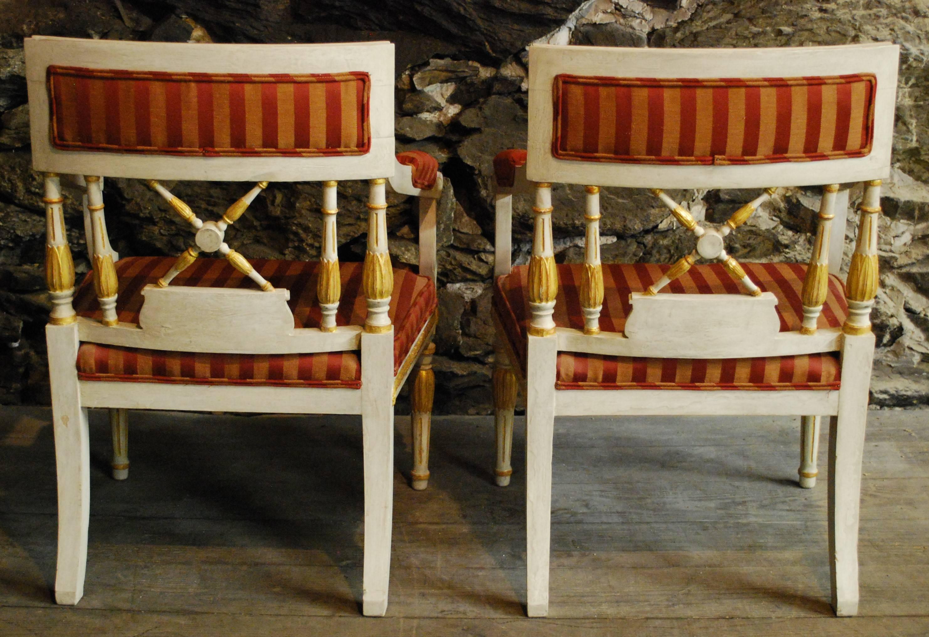 Swedish Fine Pair of Gustavian Style Armchairs in Silk